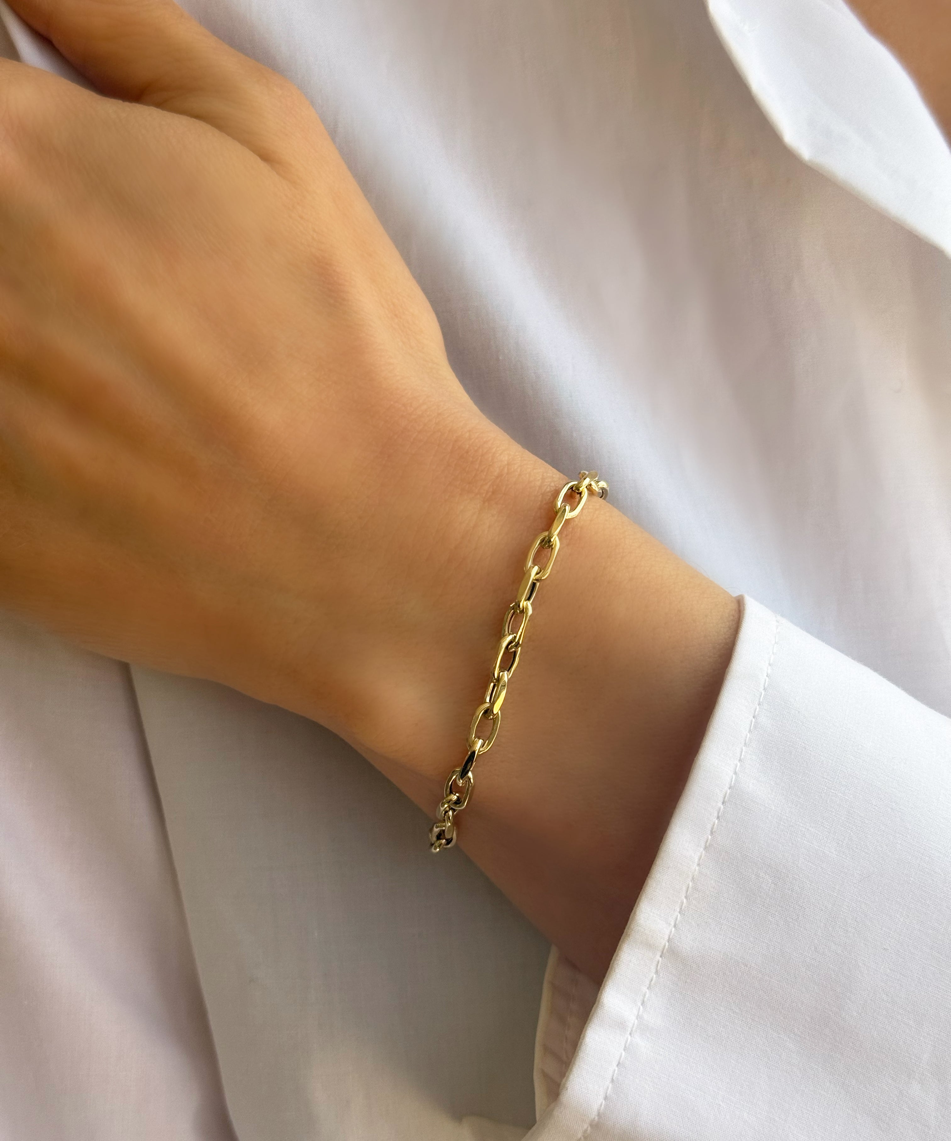 14k Gold Small Large Rounded Open Link Bracelet - 6.5" SAMPLE SALE Zoe Lev Jewelry