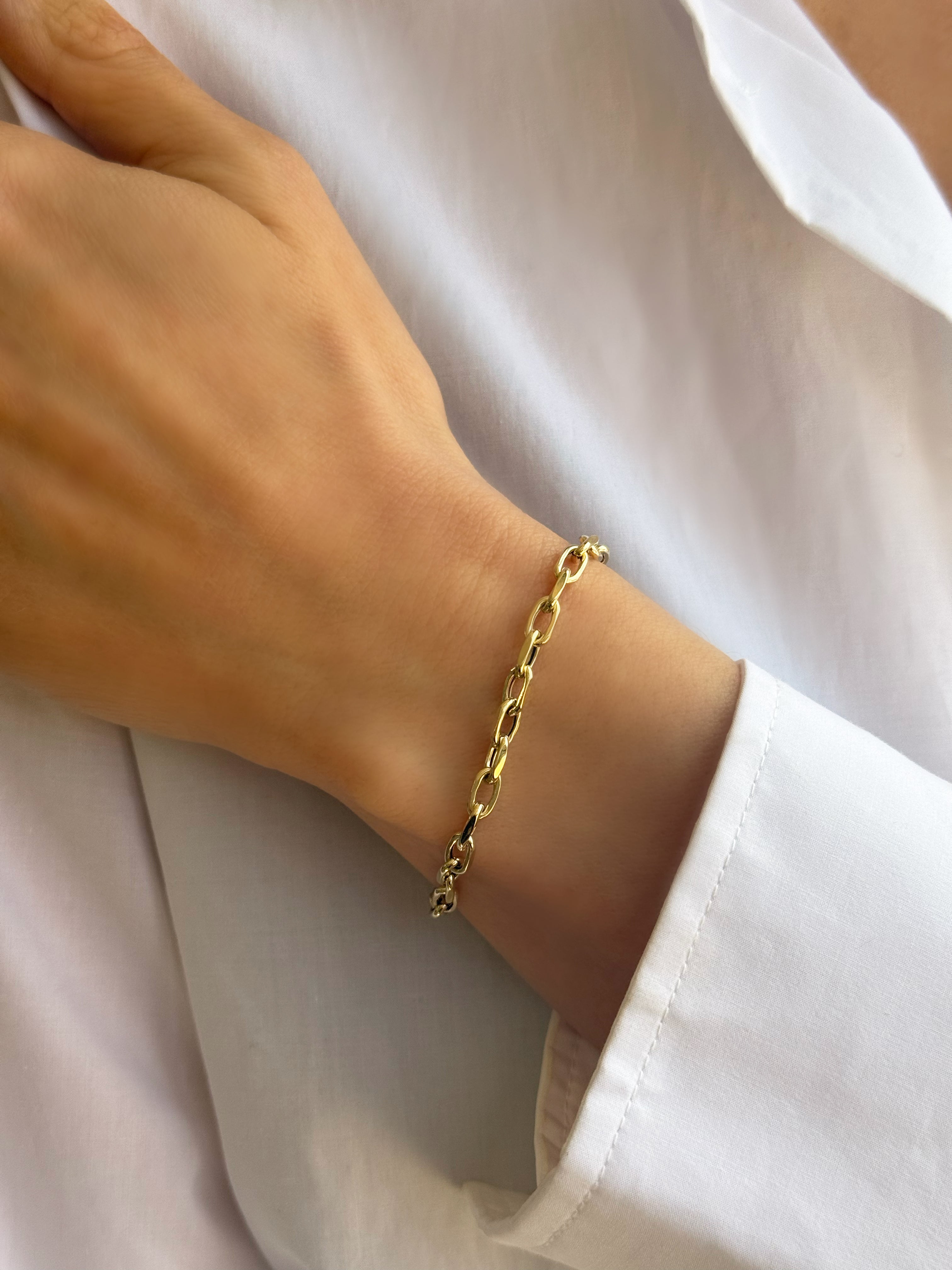 14k Gold Small Large Rounded Open Link Bracelet - 6.5" SAMPLE SALE Zoe Lev Jewelry