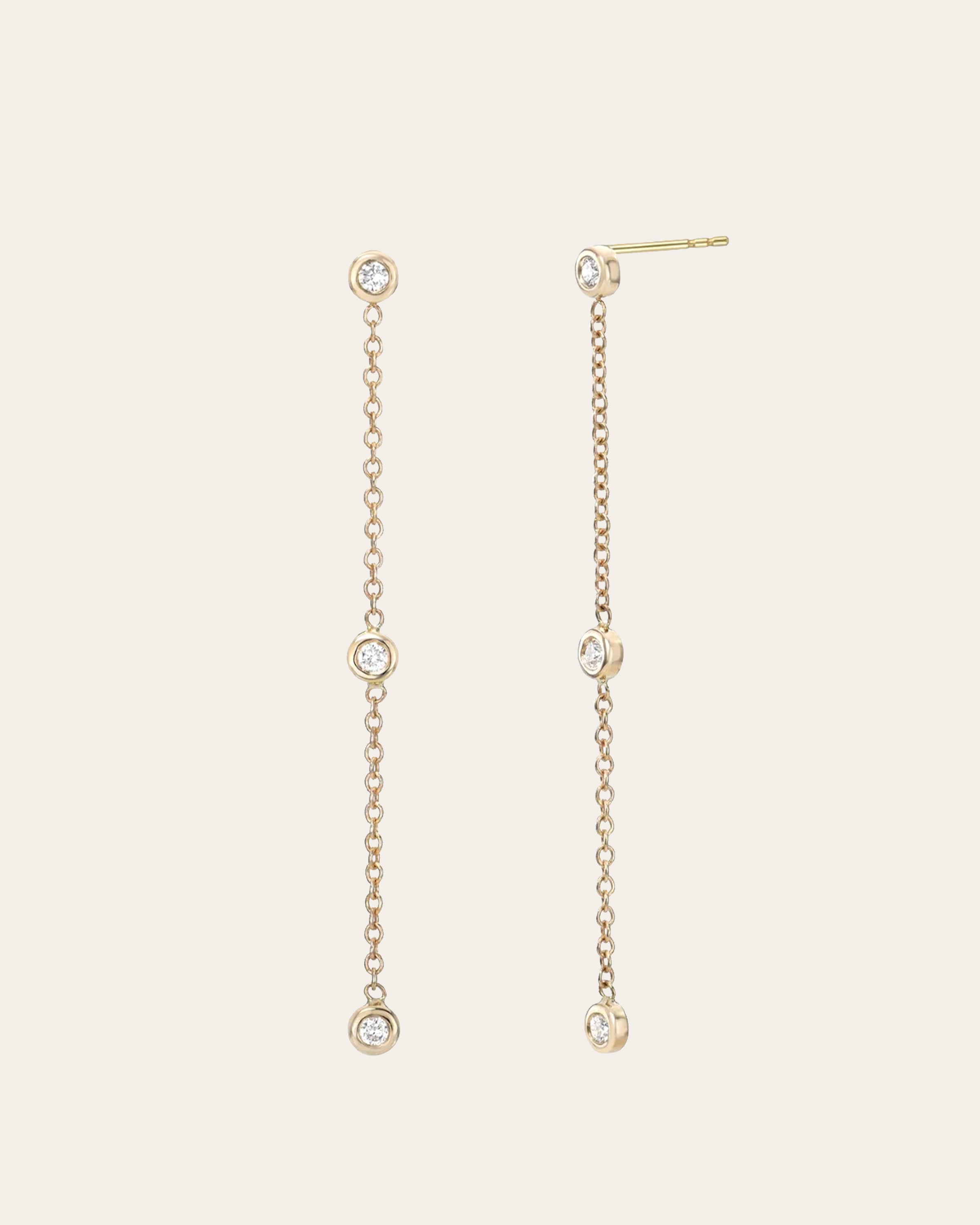 Triple Bezel Diamond Drop Earrings - Pair SAMPLE SALE Zoe Lev Jewelry