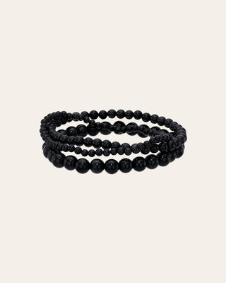 Black Onyx Bead Bracelet Stack