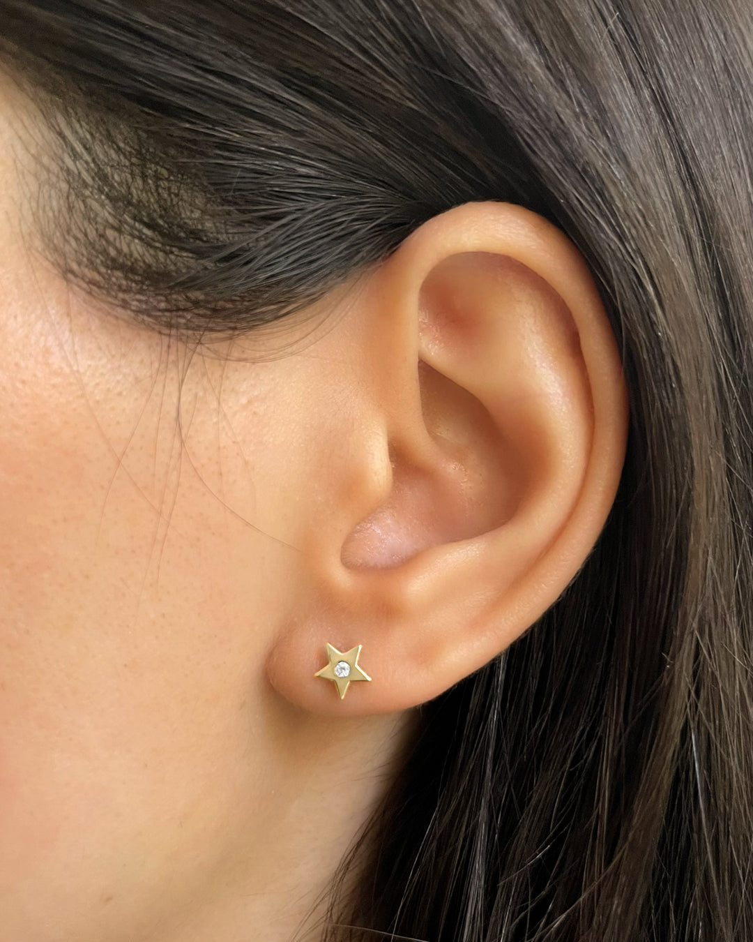 Yellow Gold Diamond Star Stud Earring SAMPLE SALE Zoe Lev Jewelry