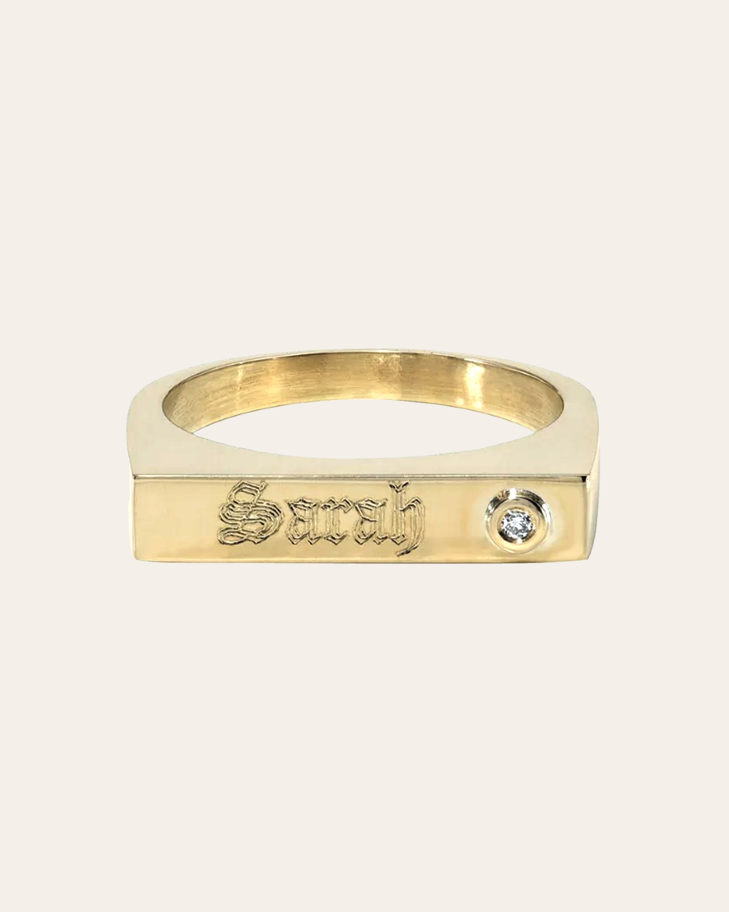 14K Gold Bar Gothic Signet Ring - Sarah SAMPLE SALE Zoe Lev Jewelry
