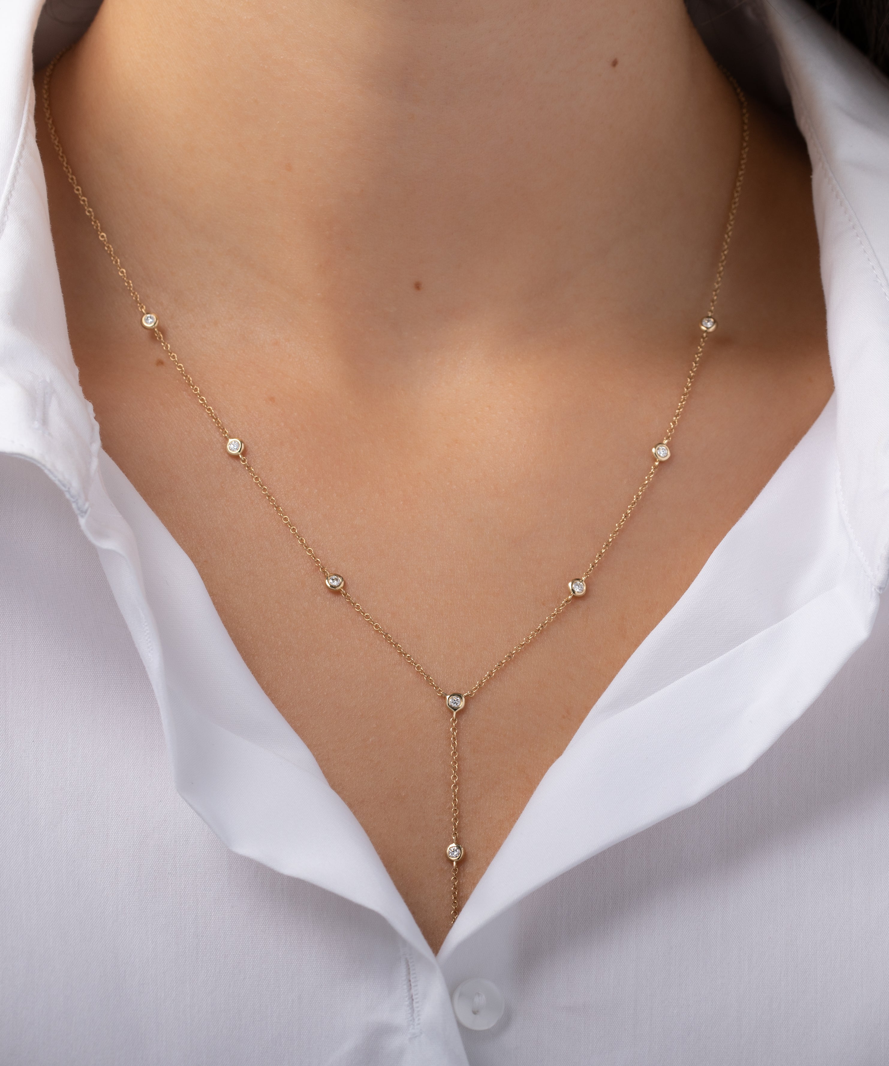 14k Gold Bezel Diamond by the Yard Lariat Necklace Zoe Lev Jewelry