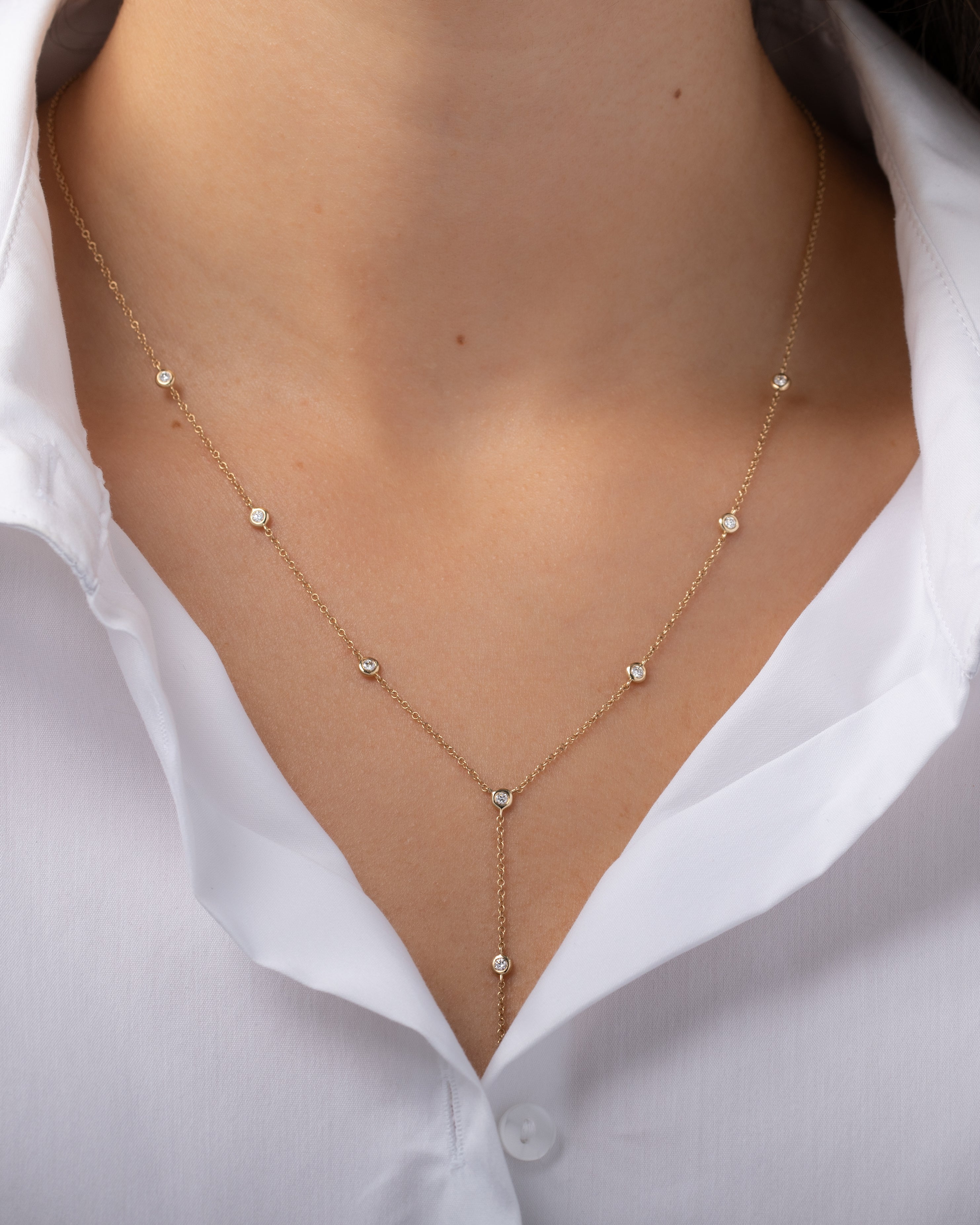 Bezel Diamond Station Lariat Necklace Zoe Lev Jewelry