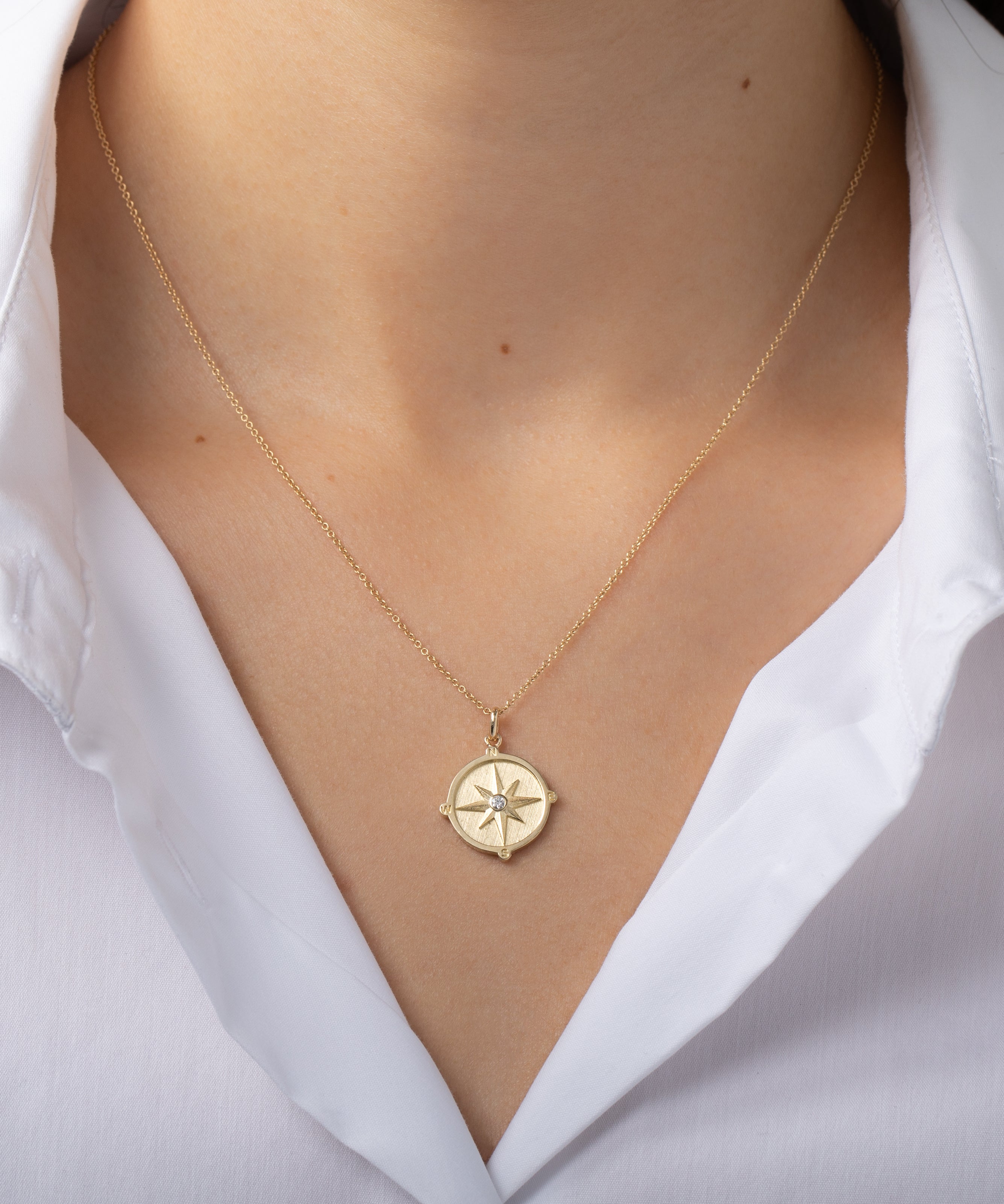 14k Gold Diamond Compass Medallion Pendant Zoe Lev Jewelry