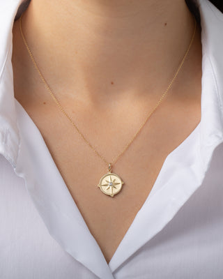 14k Gold Diamond Compass Medallion Pendant