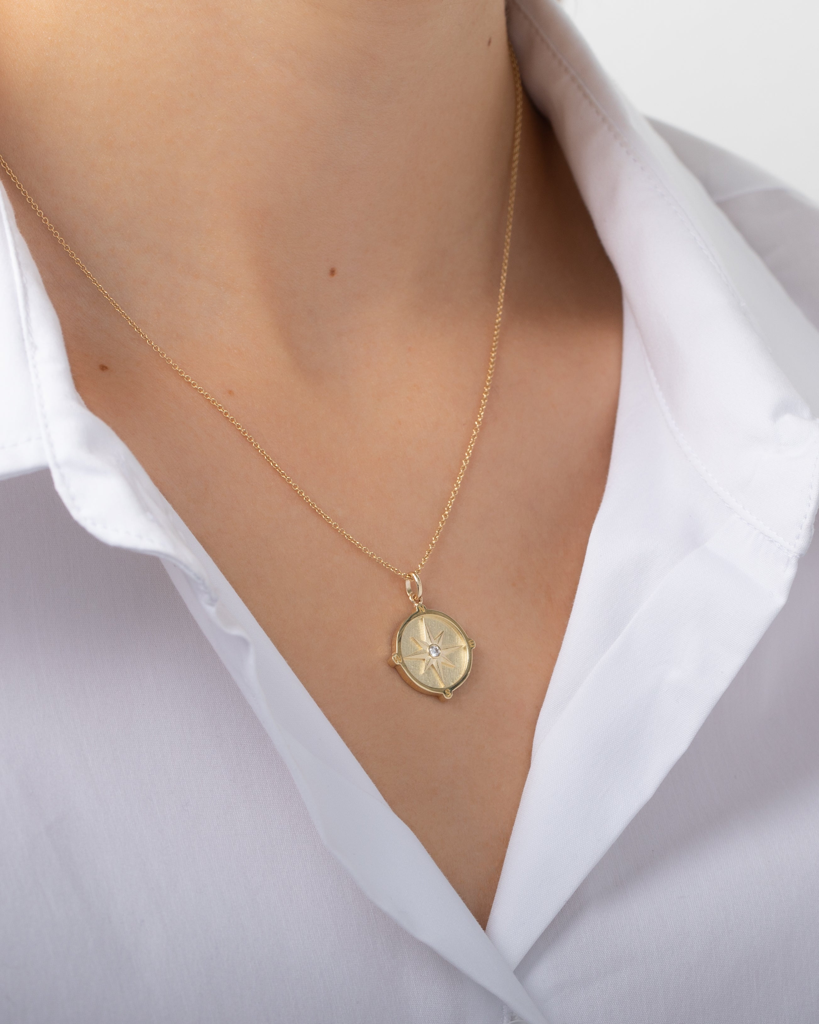 14k Gold Diamond Compass Medallion Pendant Zoe Lev Jewelry