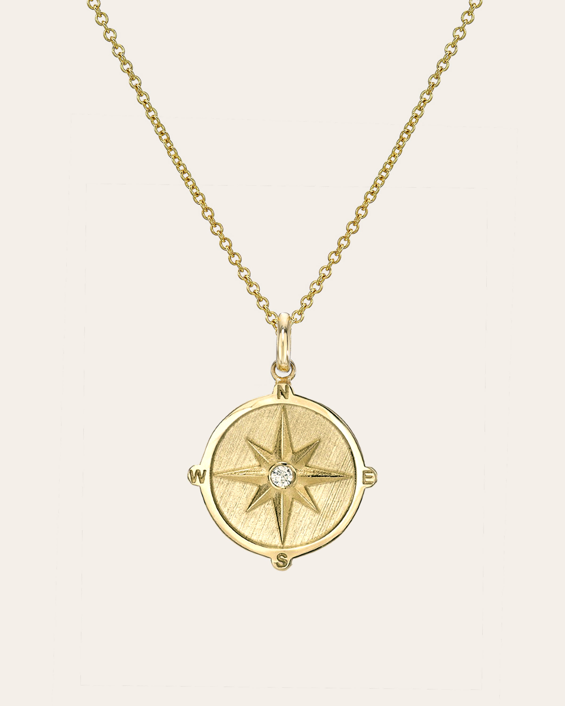 14K Gold Diamond Compass Medallion Necklace 14K Yellow Gold / 14''-16'' Adjustable (Choker Length) +$10.00