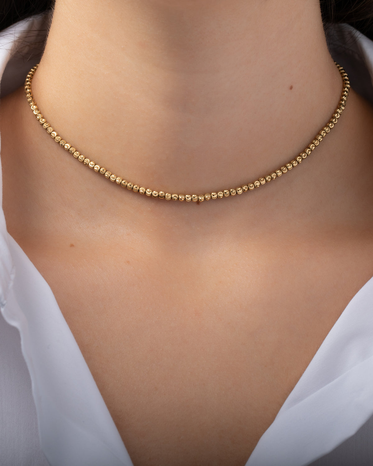 14k Gold Diamond Cut Bead Necklace