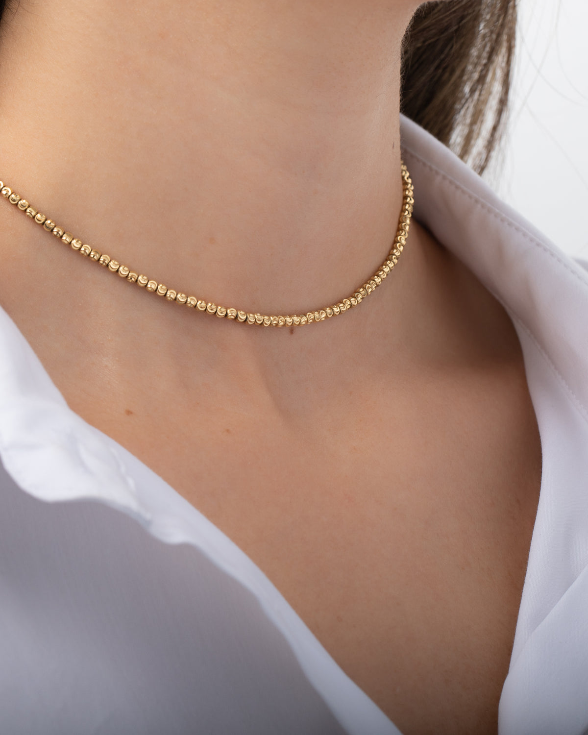 14k Gold Diamond Cut Bead Necklace