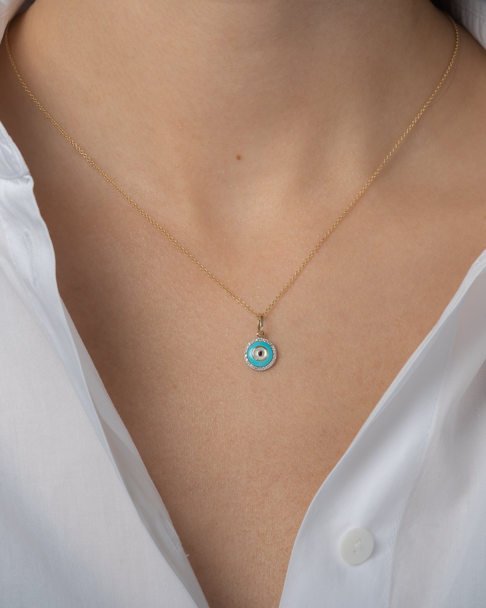14k Gold Diamond Evil Eye Turquoise Pendant Zoe Lev Jewelry