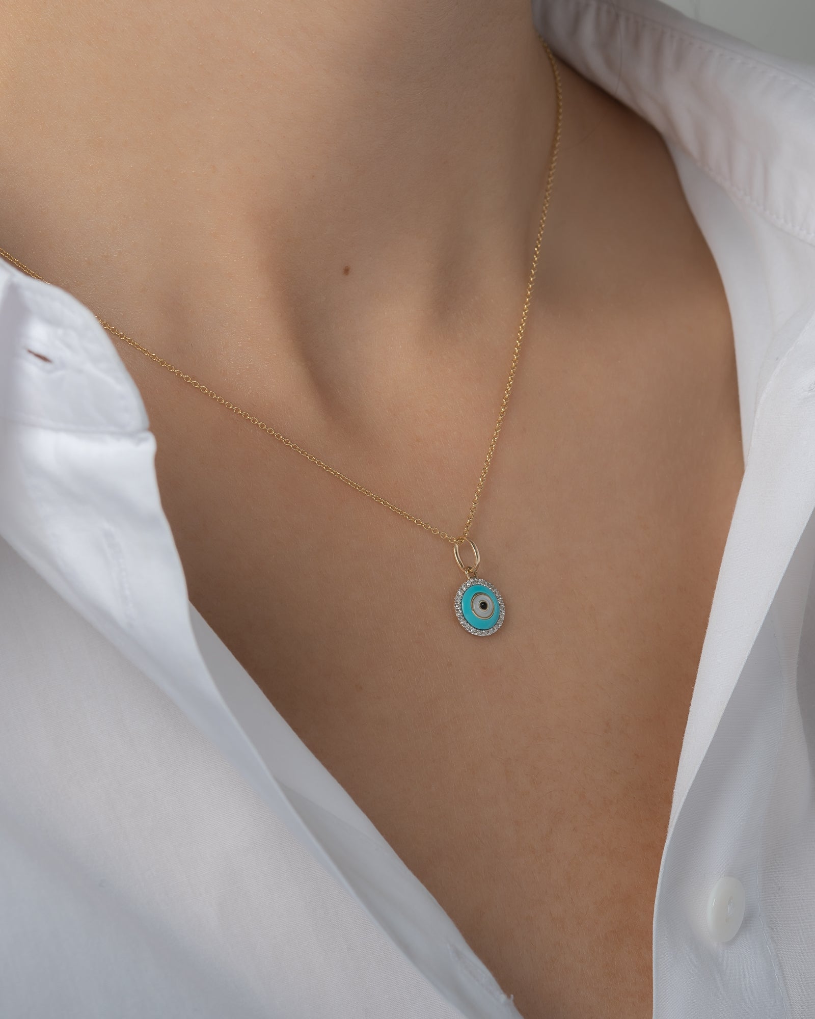 14k Gold Diamond Evil Eye Turquoise Pendant Zoe Lev Jewelry