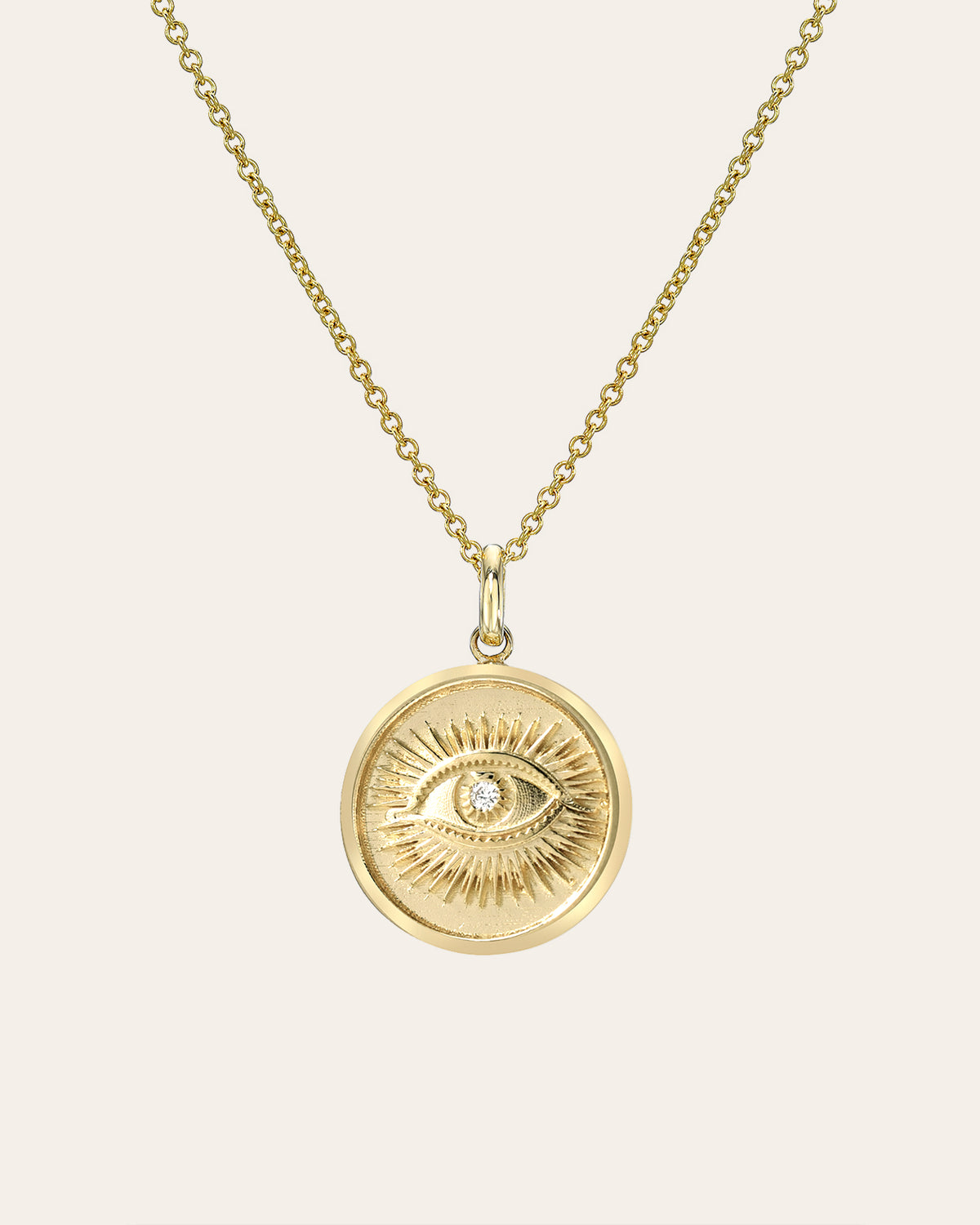 14k Gold Diamond Eye Medallion Necklace