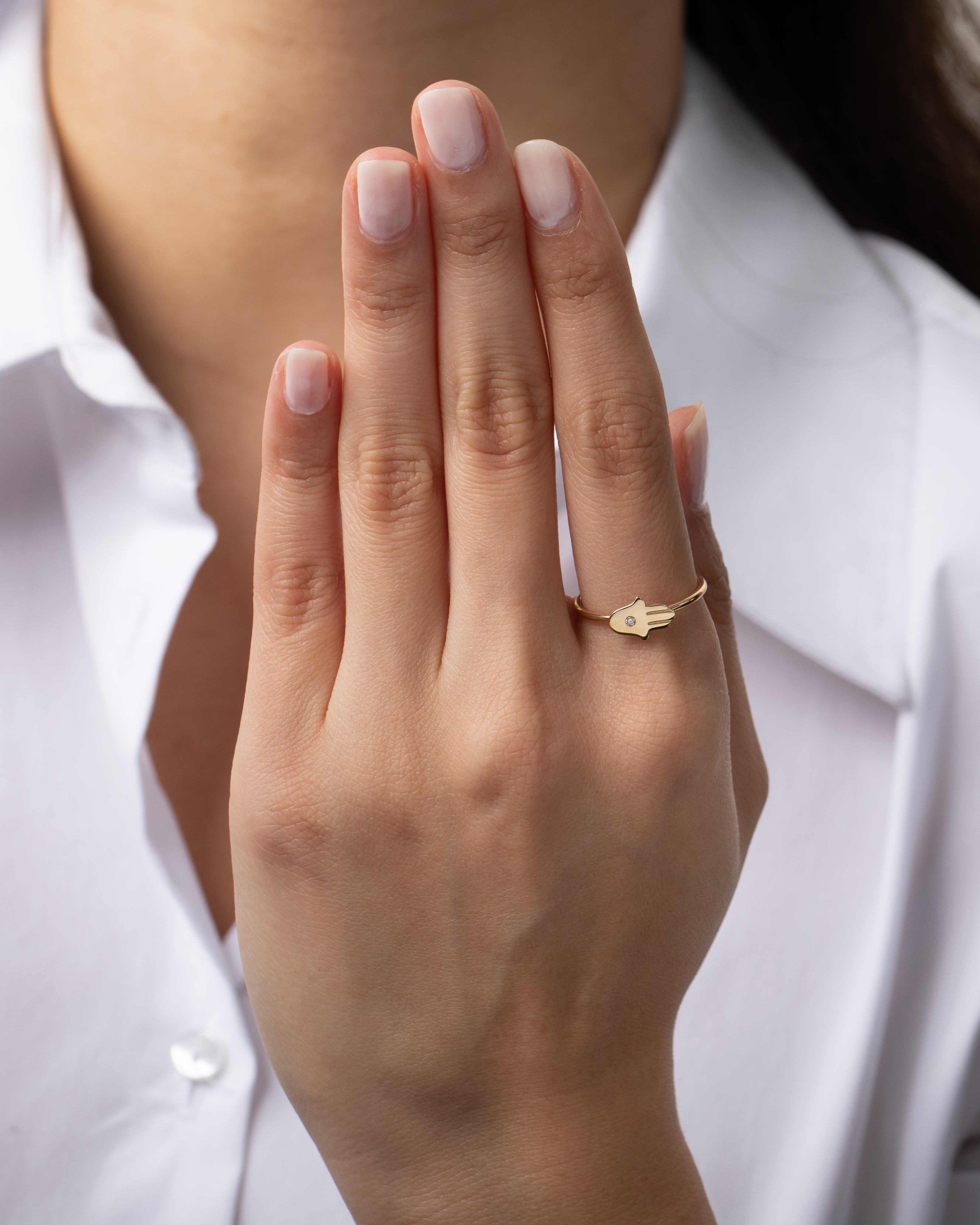 14k Gold Diamond Hamsa Ring Zoe Lev Jewelry