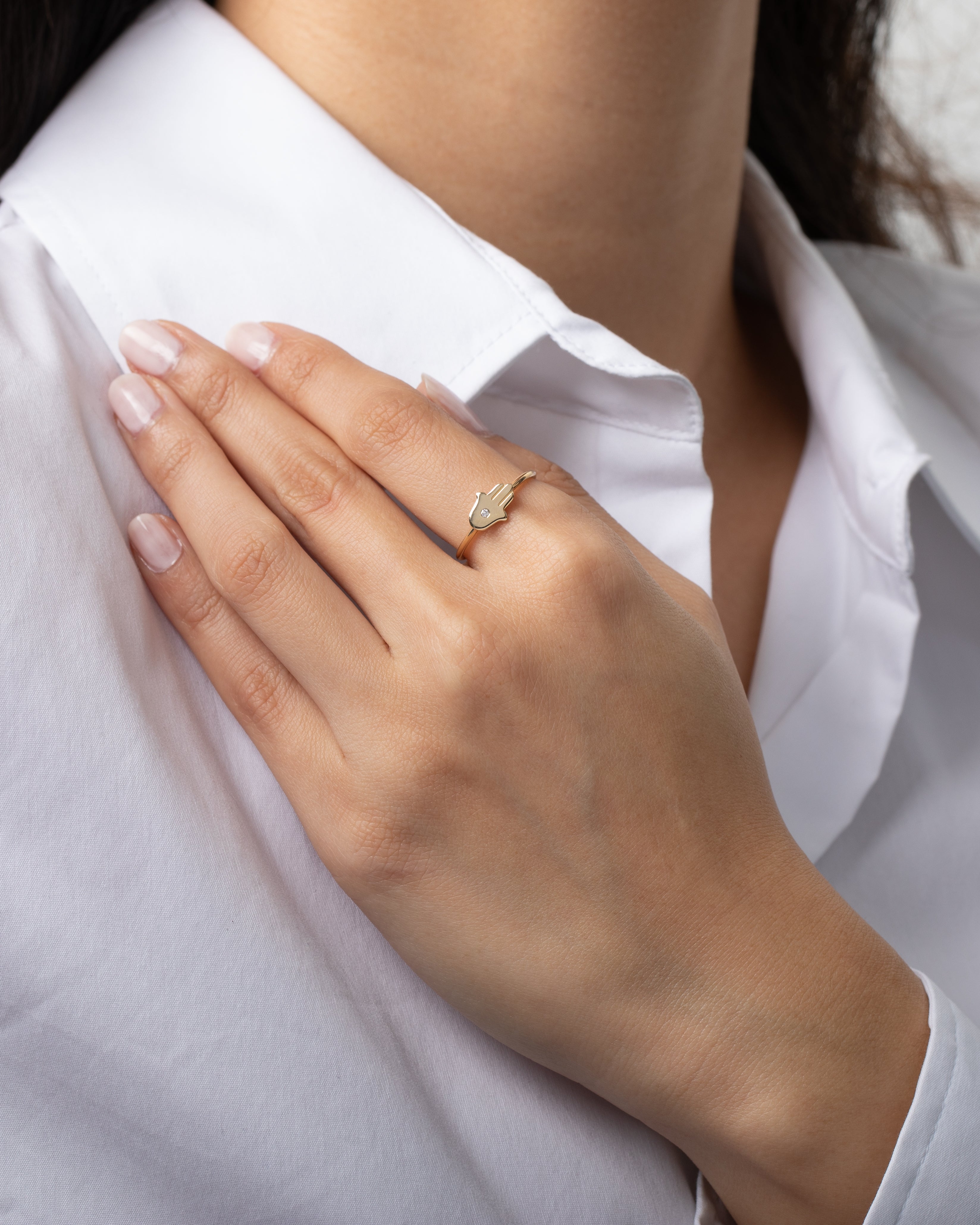 14k Gold Diamond Hamsa Ring Zoe Lev Jewelry