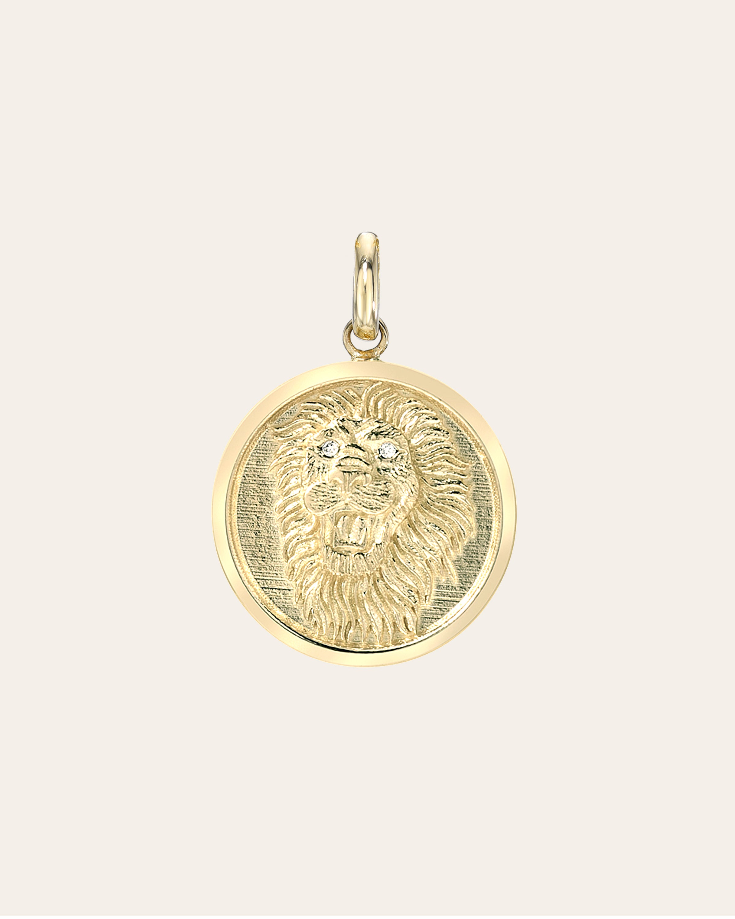14k Gold and Diamond Lion Medallion Pendant SAMPLE SALE Zoe Lev Jewelry