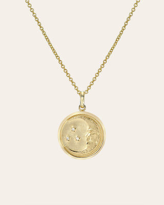 14k Gold Diamond Moon Medallion Necklace