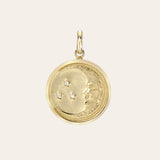 14k Gold and Diamond Moon Medallion Pendant Zoe Lev Jewelry