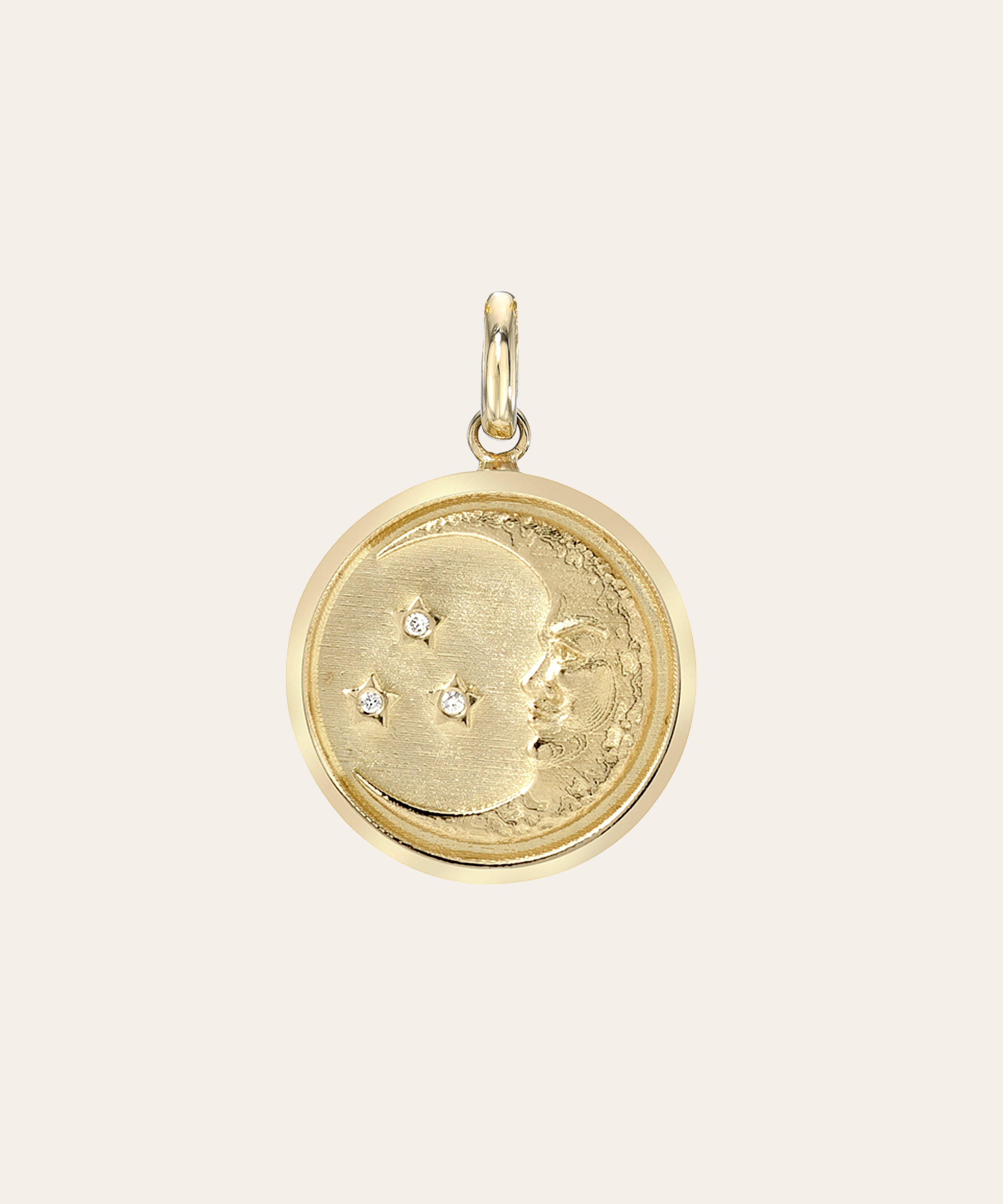 14k Gold and Diamond Moon Medallion Pendant Zoe Lev Jewelry