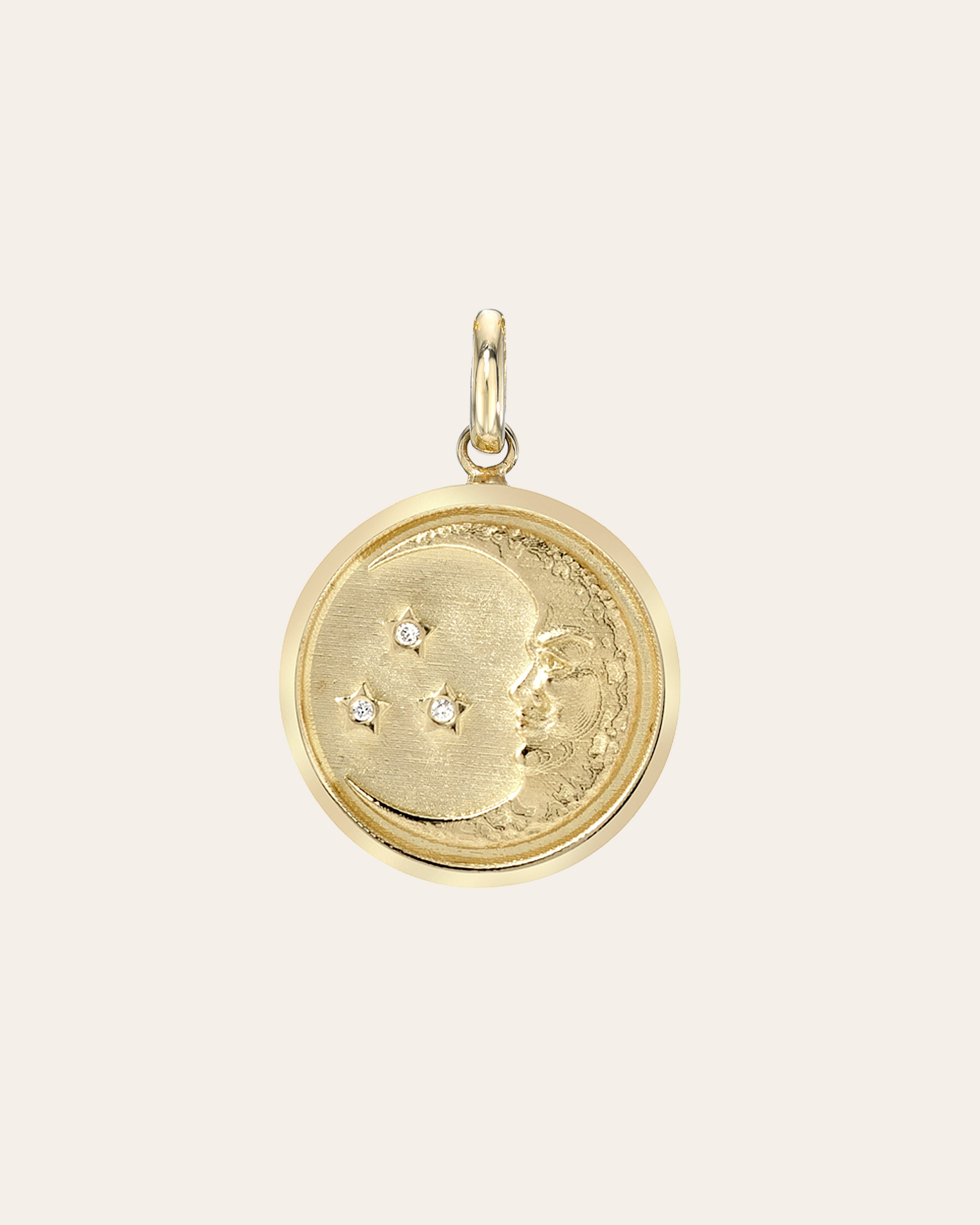 14k Gold and Diamond Moon Medallion Pendant Zoe Lev Jewelry