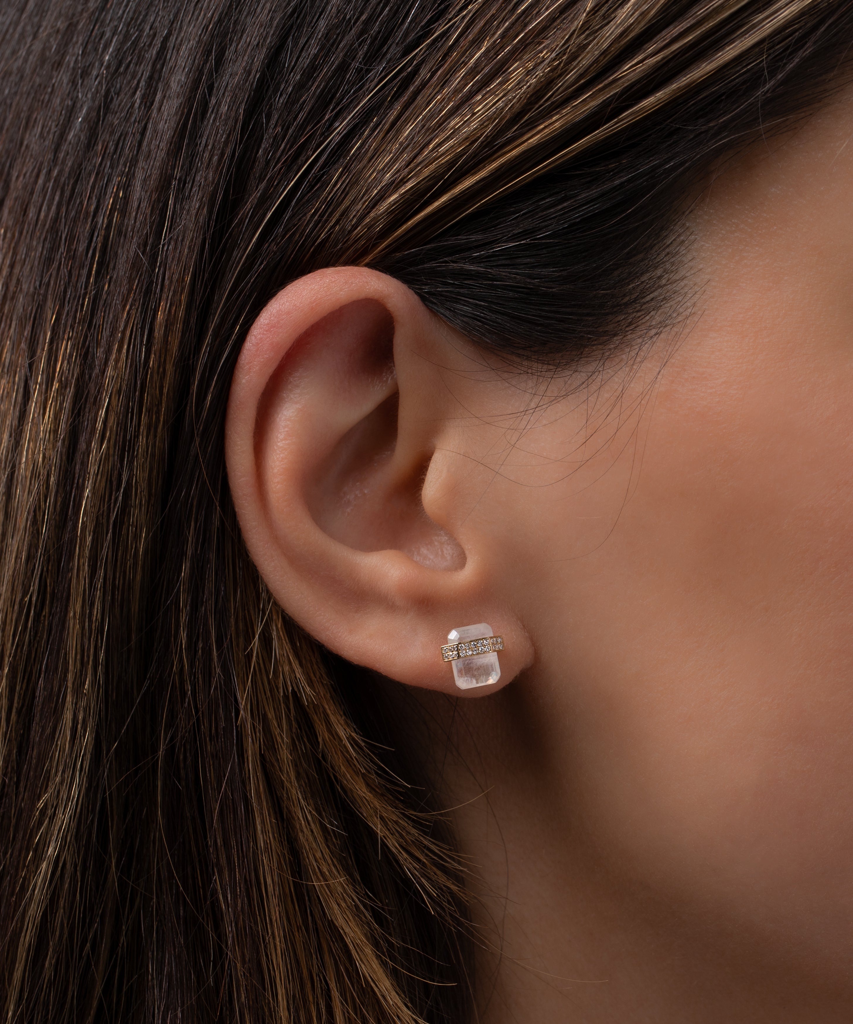 Diamond Moonstone Column Stud Earrings SAMPLE SALE Zoe Lev Jewelry