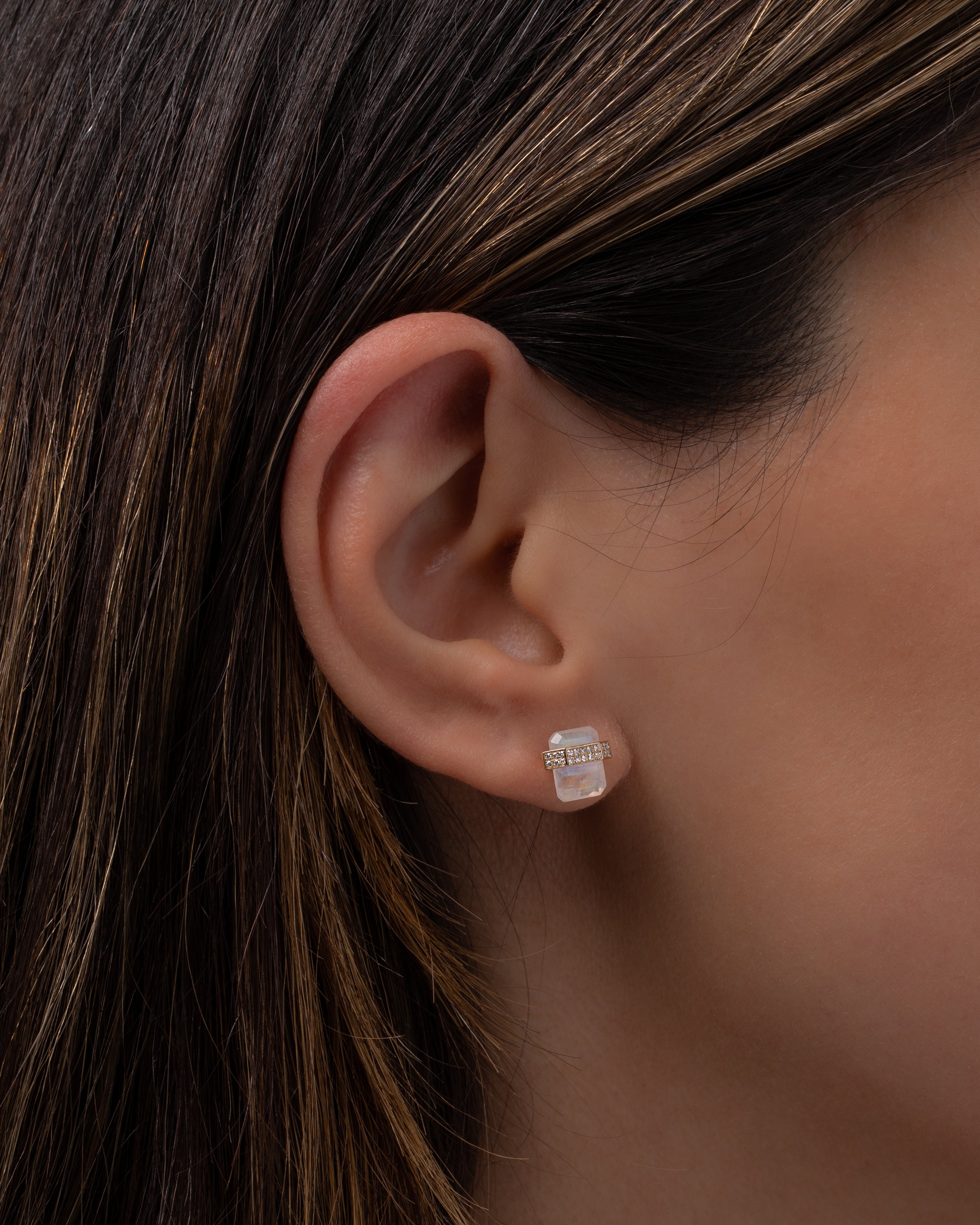 Diamond Moonstone Column Stud Earrings SAMPLE SALE Zoe Lev Jewelry