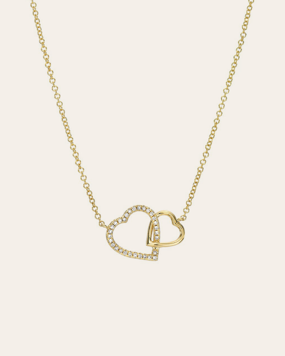 14K Gold Diamond Open Hearts Necklace