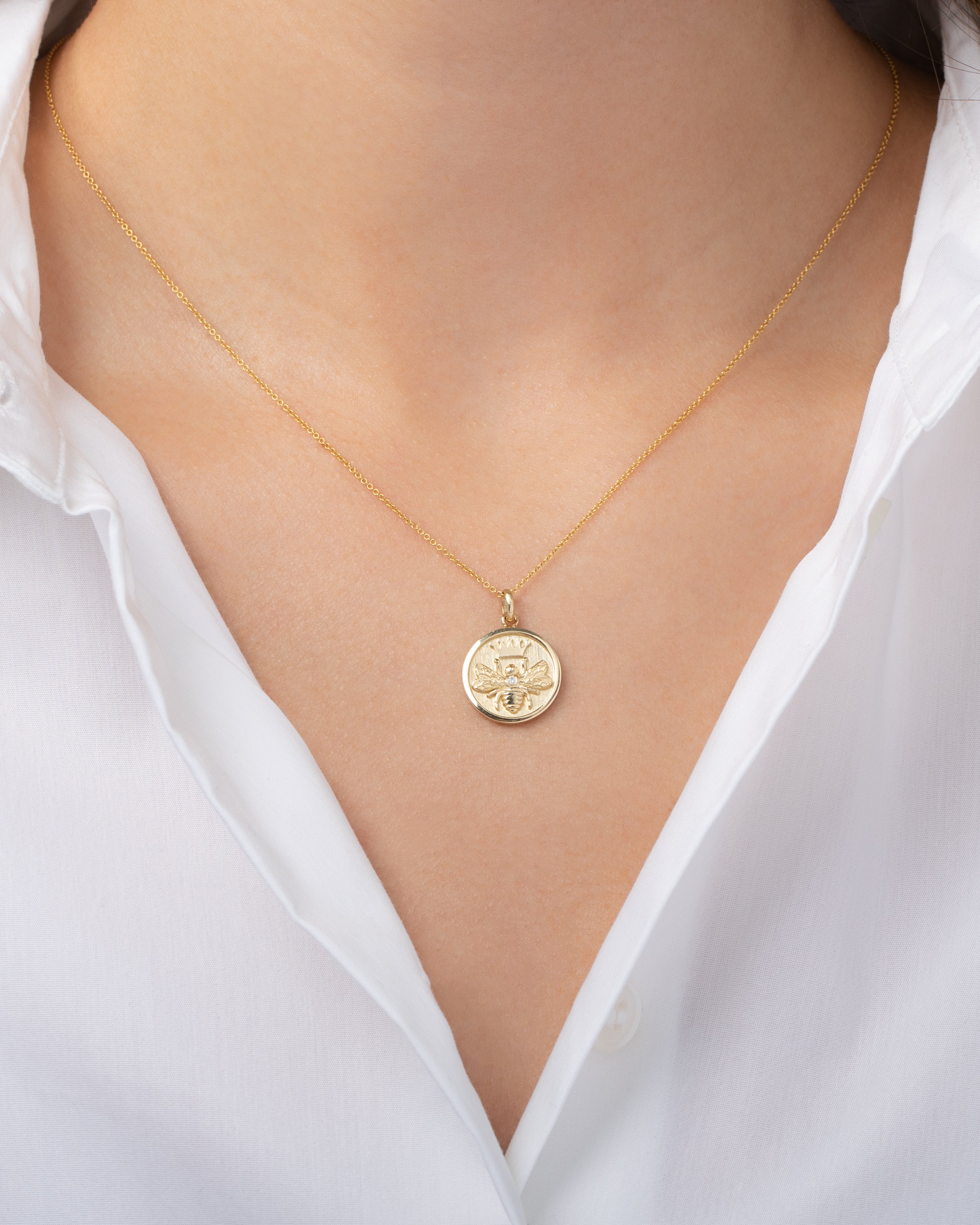 14k Gold Diamond Queen Bee Medallion Necklace Zoe Lev Jewelry