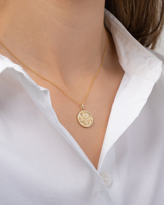 14k Gold Diamond Queen Bee Medallion Necklace