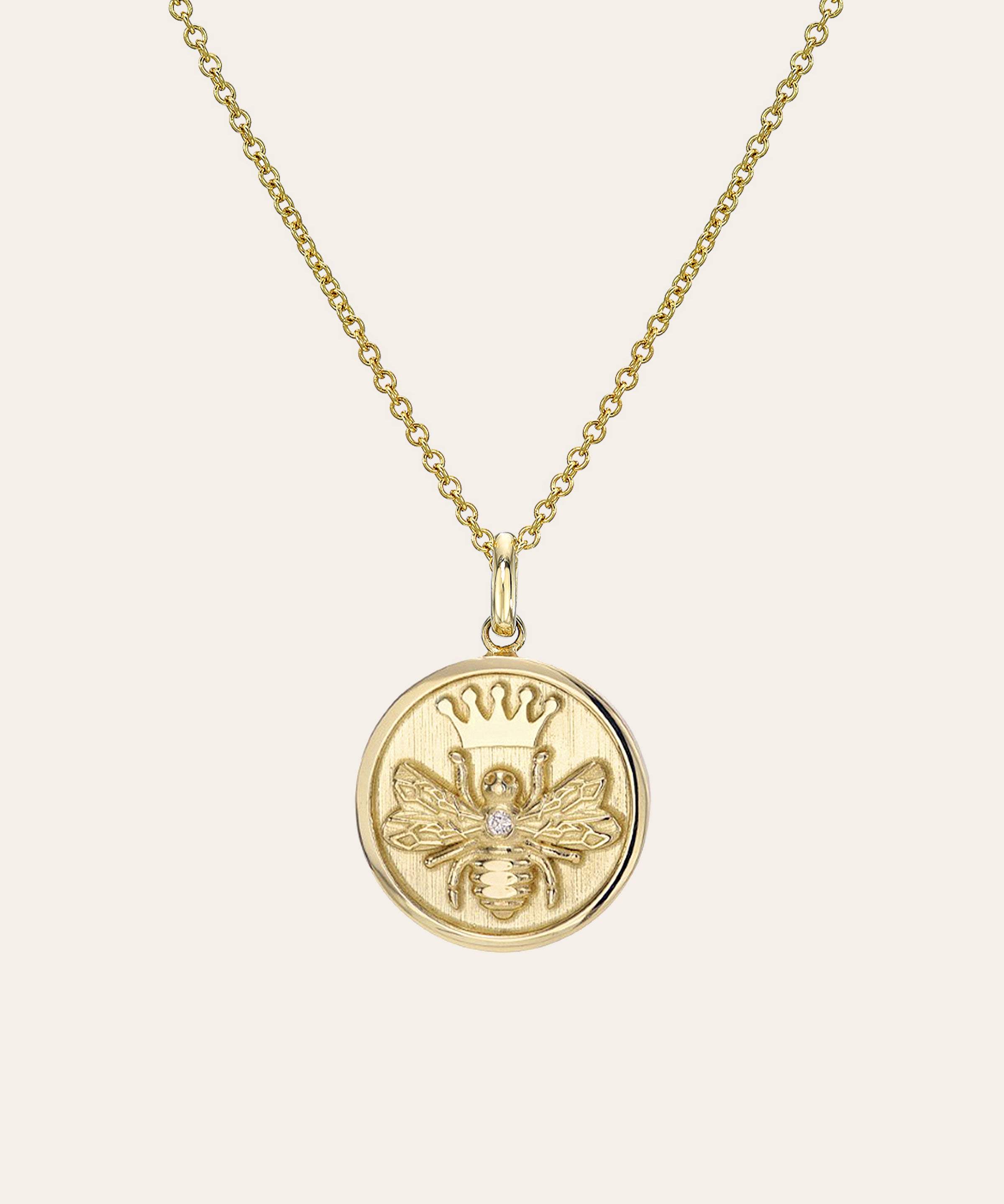 14k Gold Diamond Queen Bee Medallion Necklace Zoe Lev Jewelry