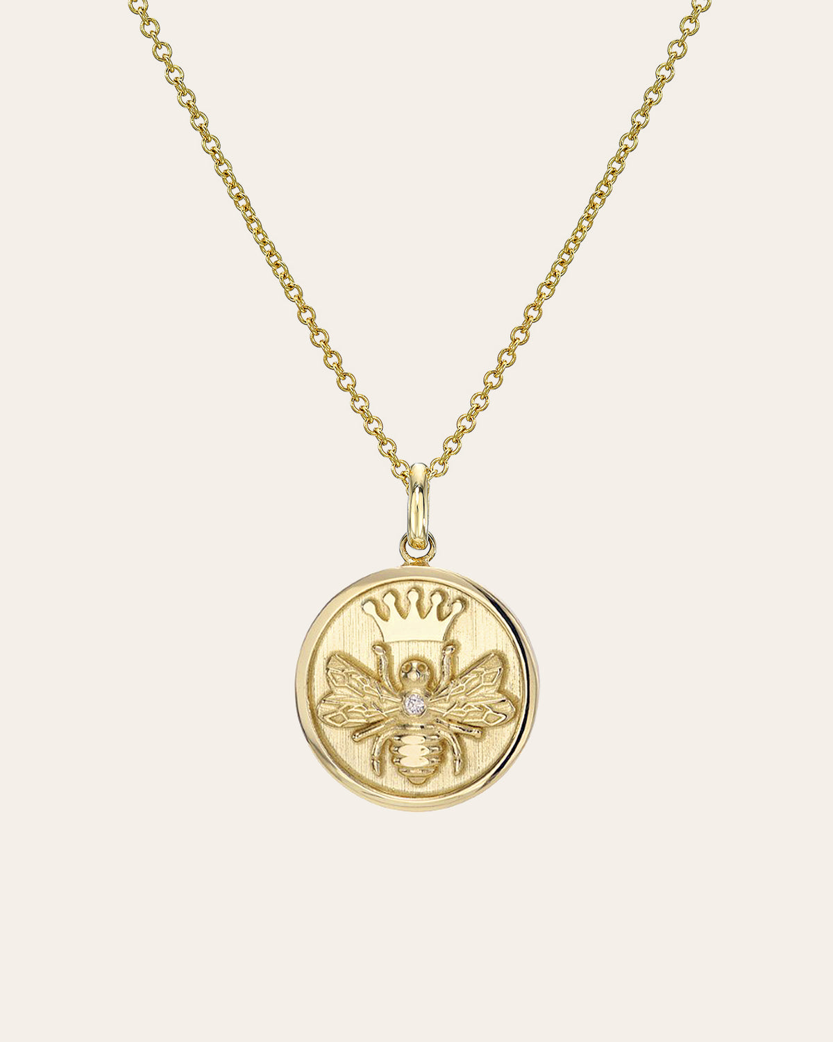 14k Gold Diamond Queen Bee Medallion Necklace