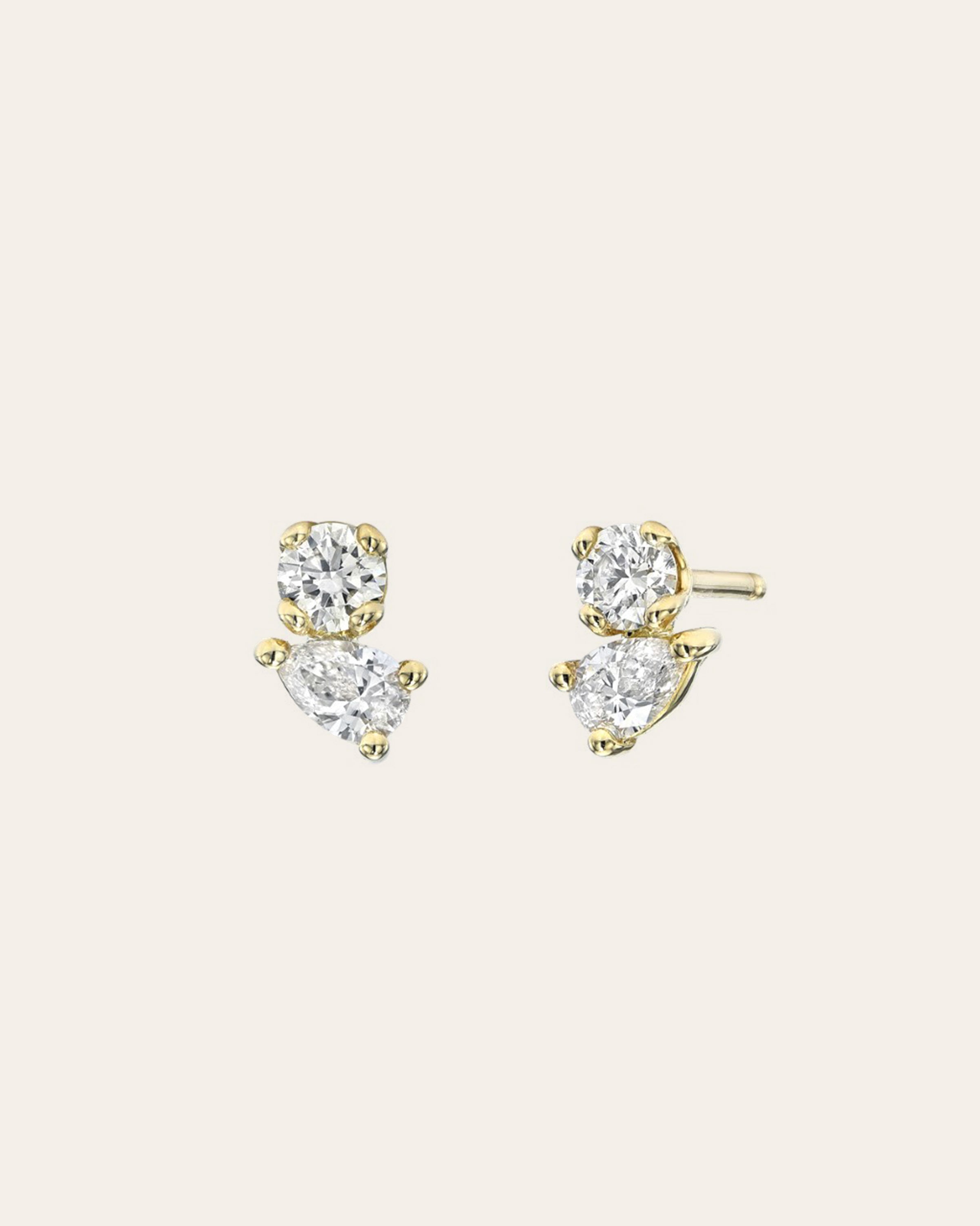 Diamond Toi et Moi Stud Earrings Zoe Lev Jewelry 14k Yellow Gold Pair