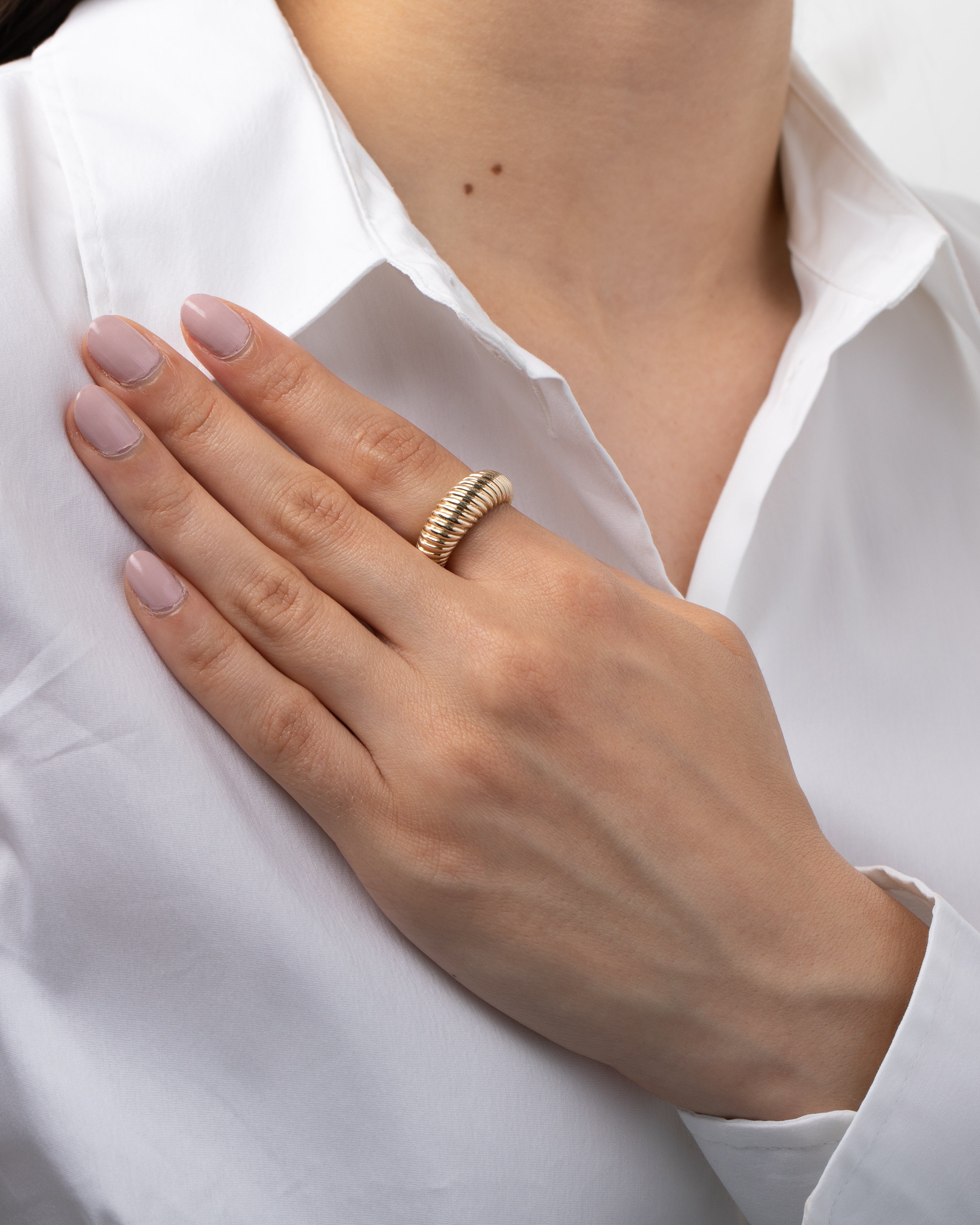 14K Gold Ribbed Dome Ring Zoe Lev Jewelry