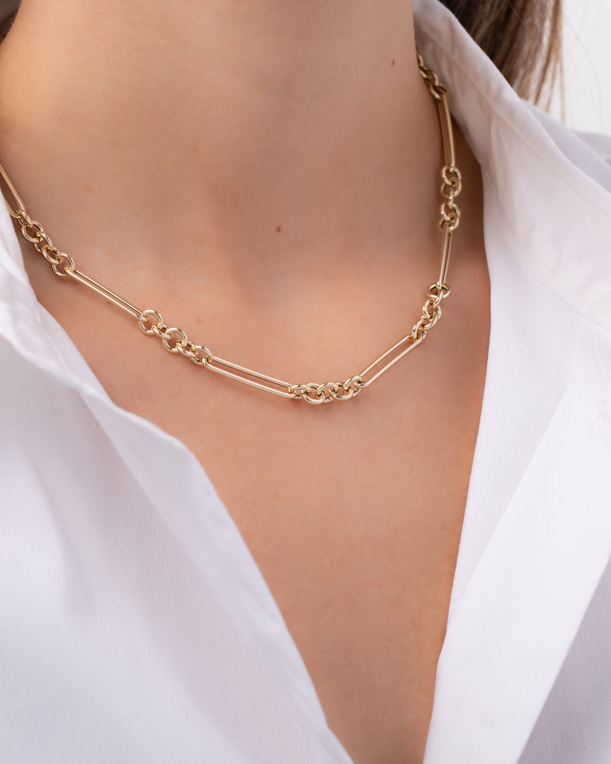 14K Gold Elongated Paper Clip Chain Necklace