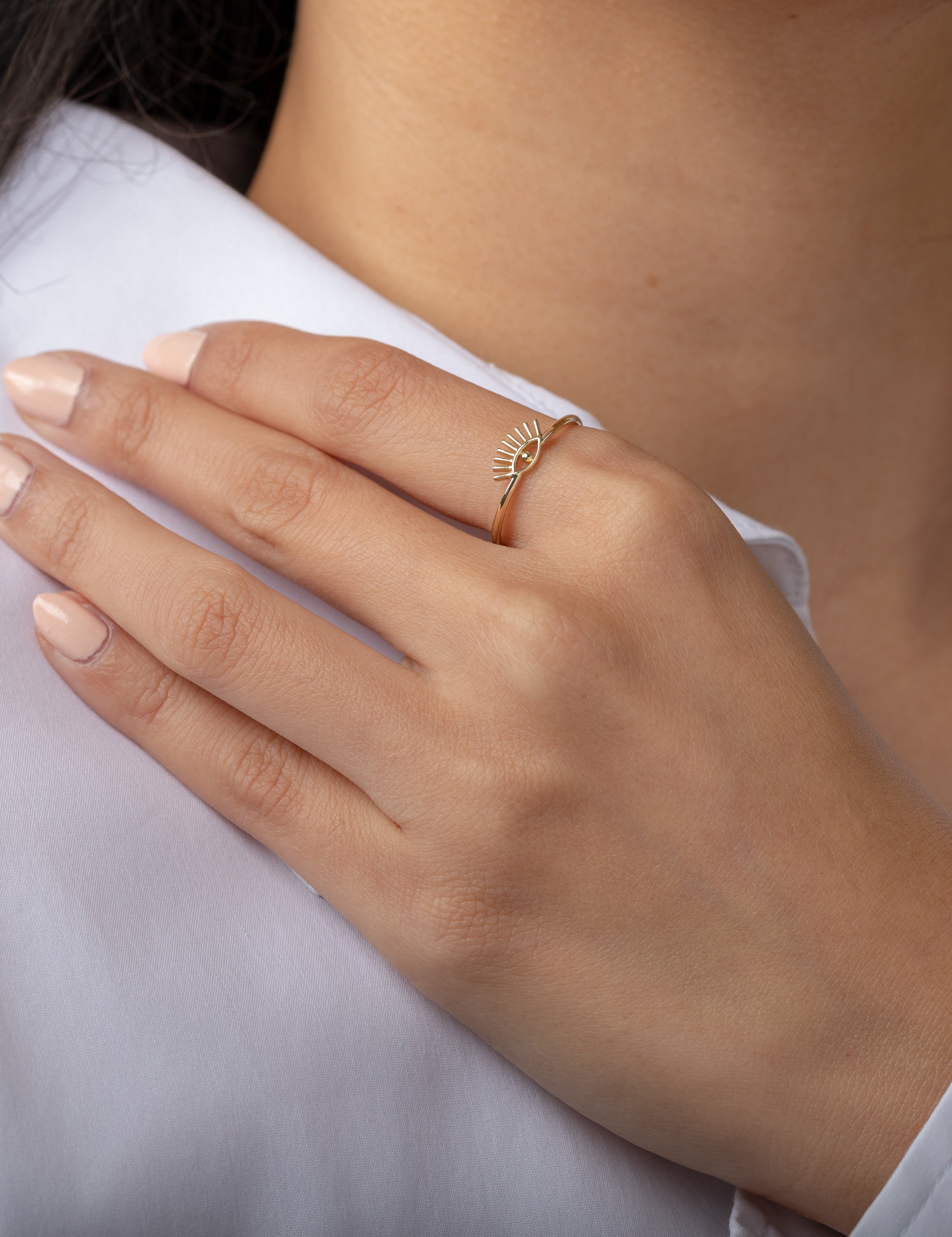 14k Gold Evil Eye Lash Ring SAMPLE SALE Zoe Lev Jewelry