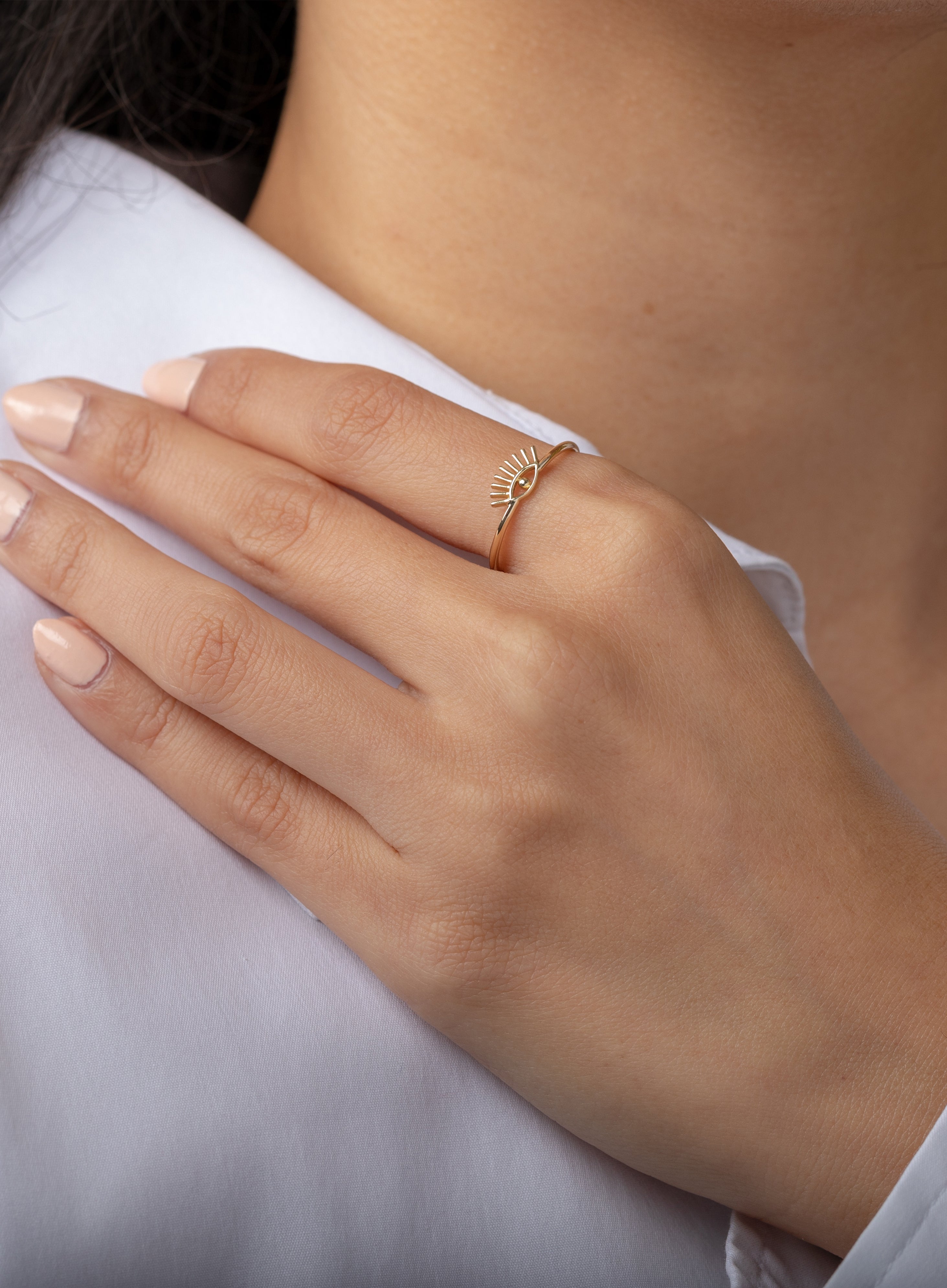 14k Gold Evil Eye Lash Ring SAMPLE SALE Zoe Lev Jewelry