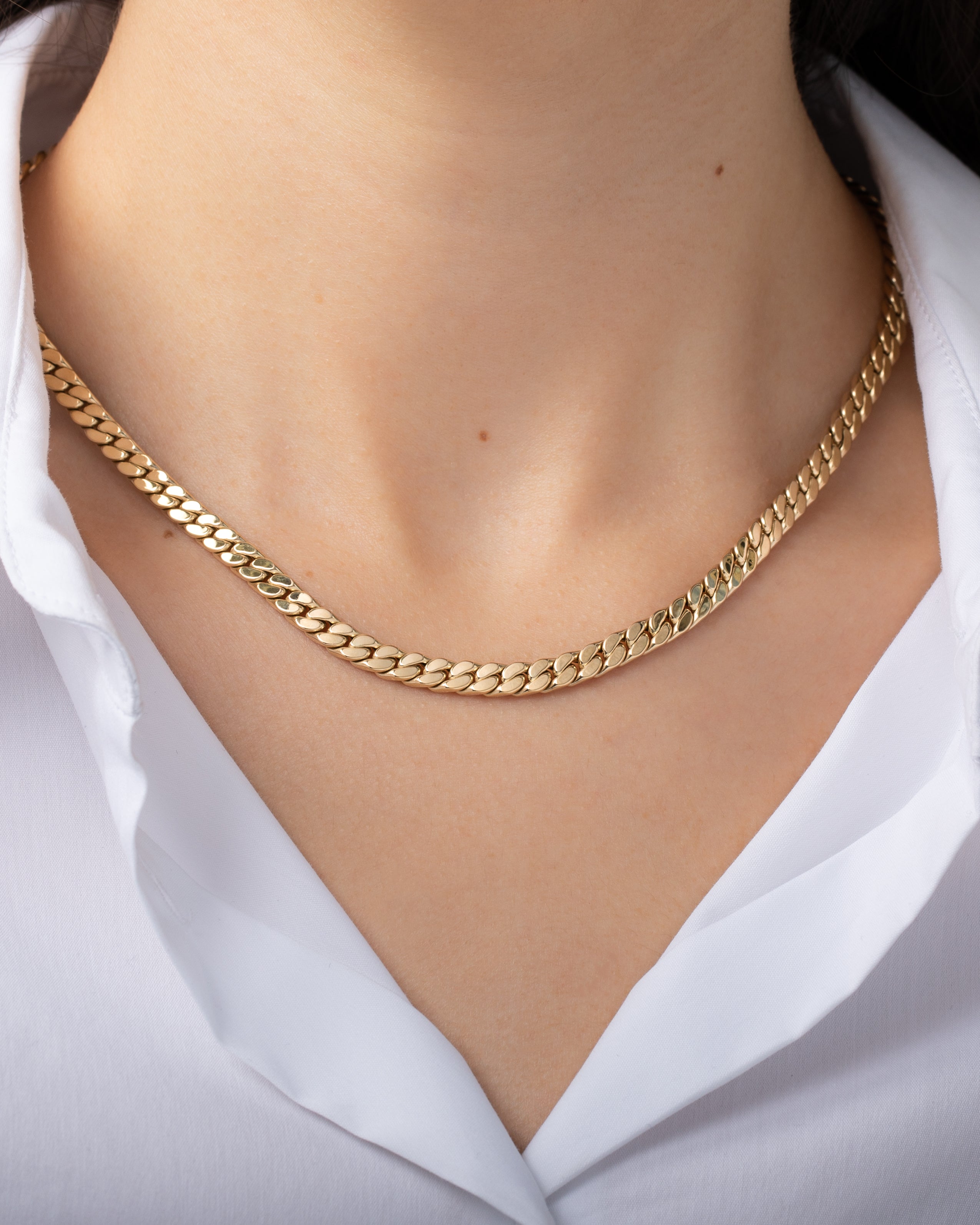 14K Gold Flat Curb Link Necklace Chains Zoe Lev Jewelry