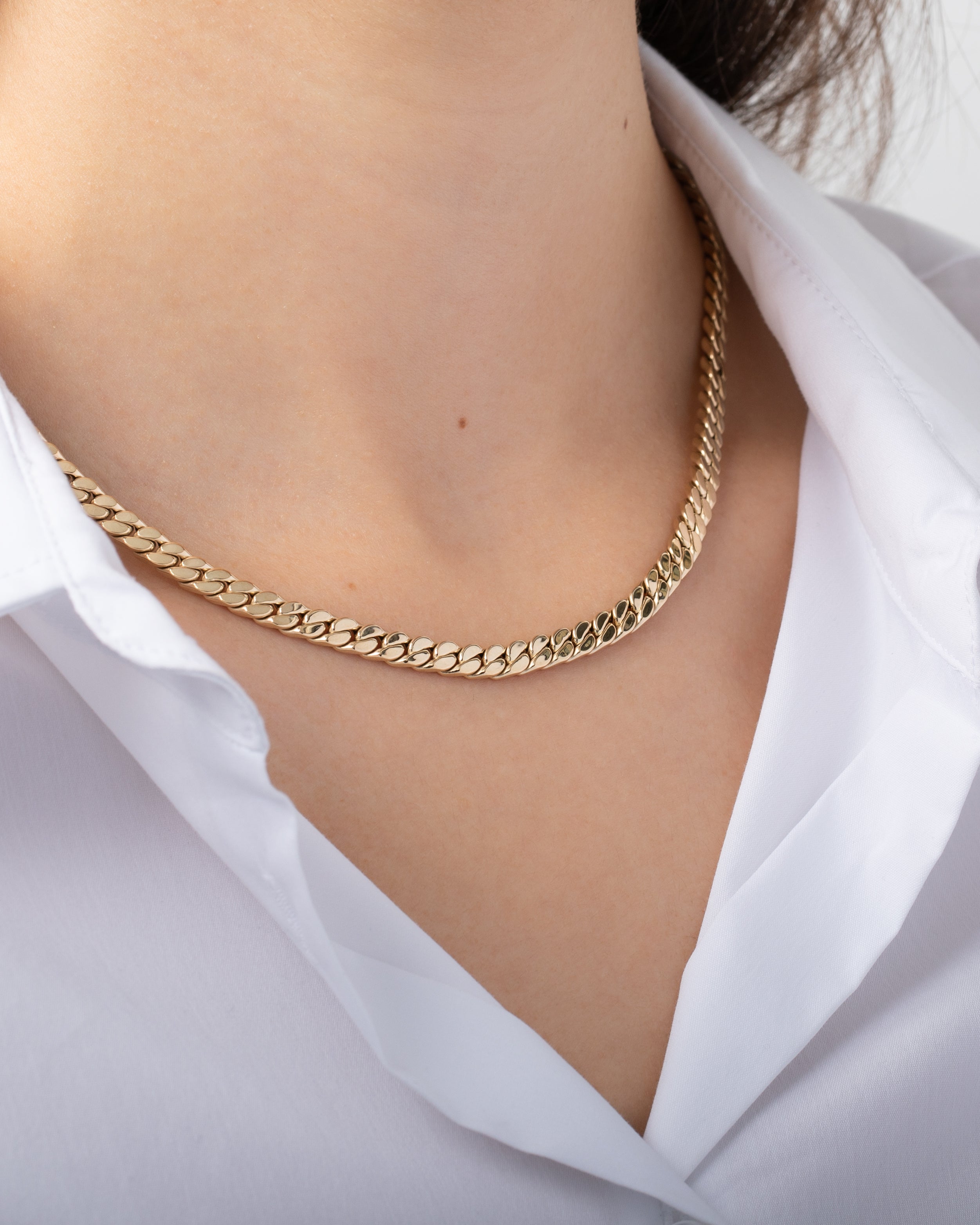 14K Gold Flat Curb Link Necklace Chains Zoe Lev Jewelry