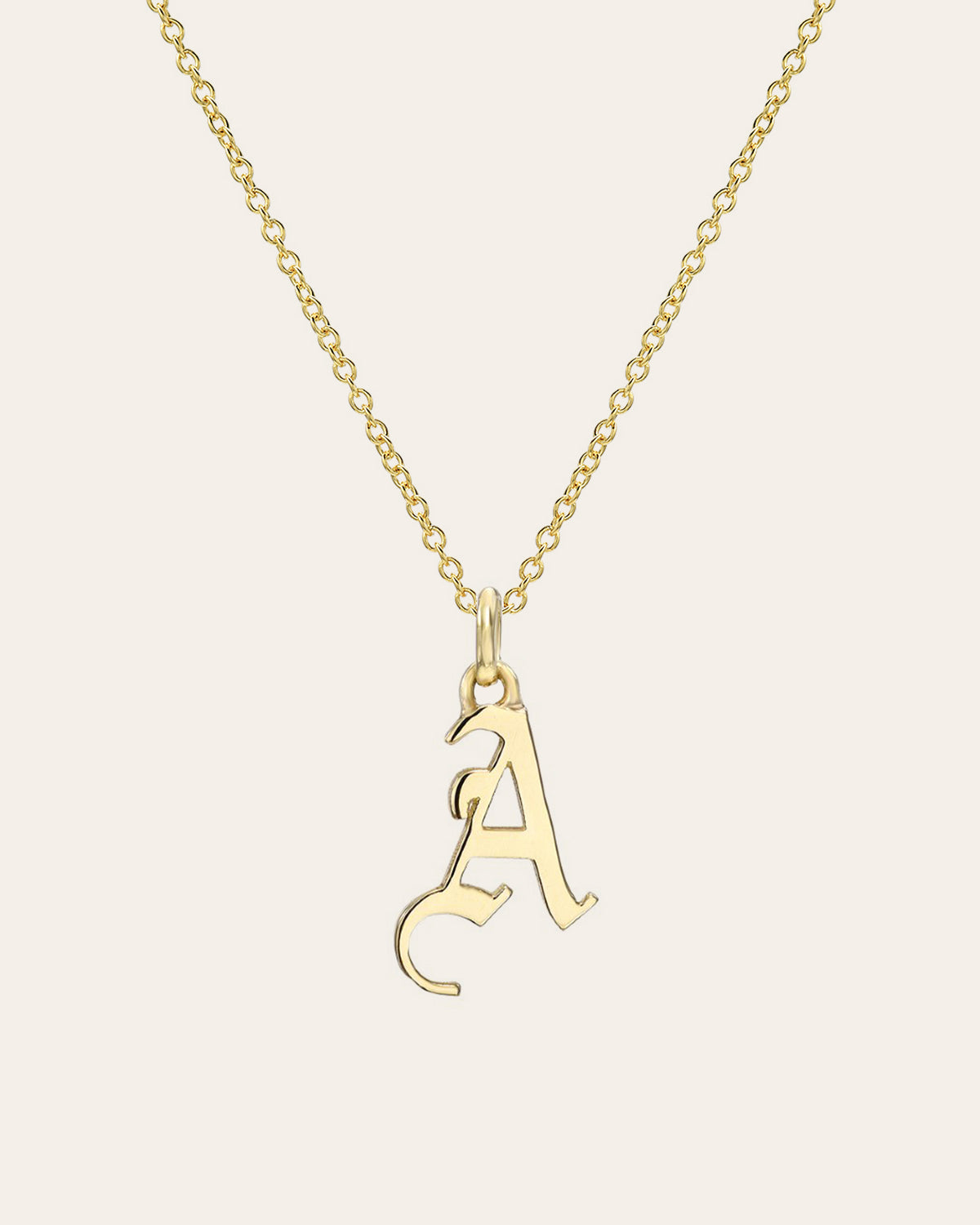 14K Gold Gothic Initial Necklace