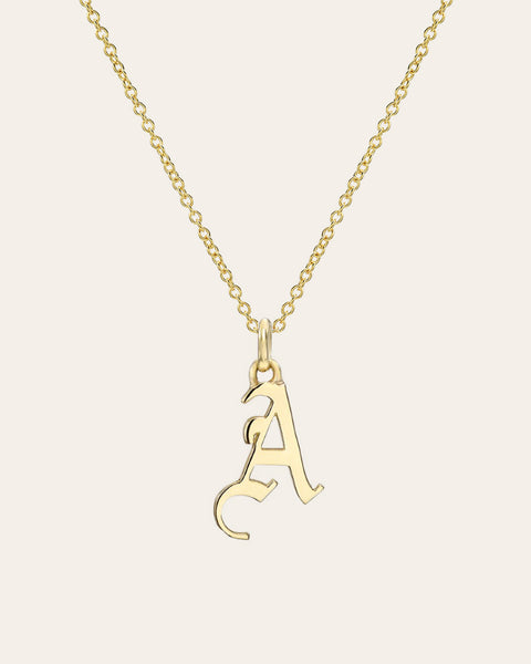 14K Gold Gothic Initial Necklace