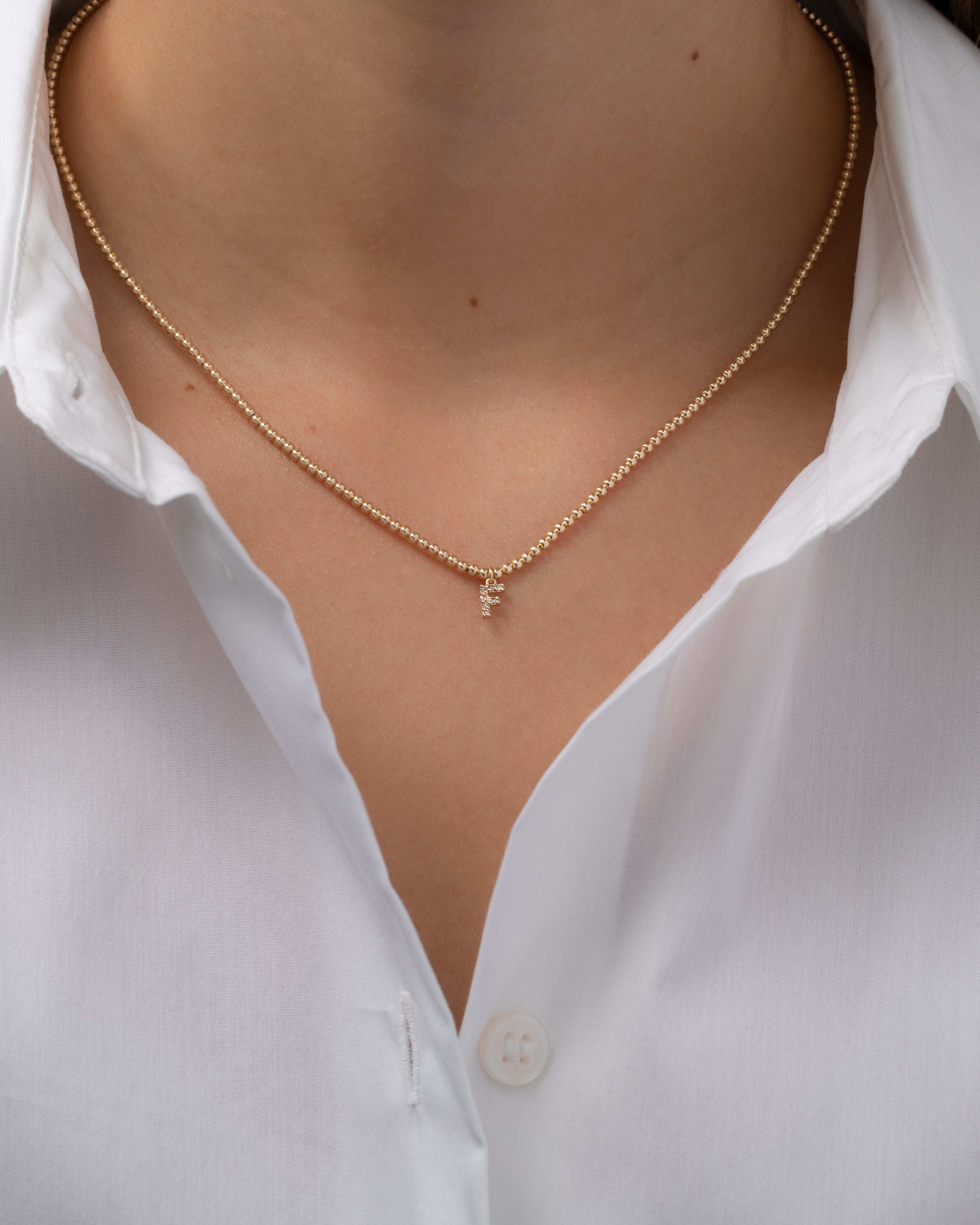 14K Gold Mini Diamond Initial Bead Necklace Personalized Zoe Lev Jewelry