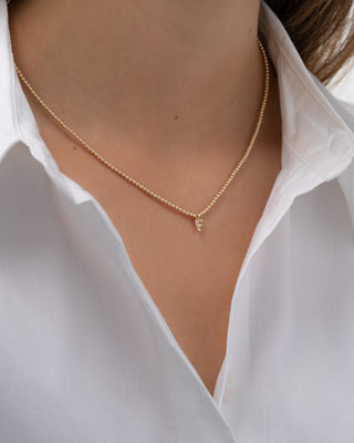 14K Gold Mini Diamond Initial Bead Necklace