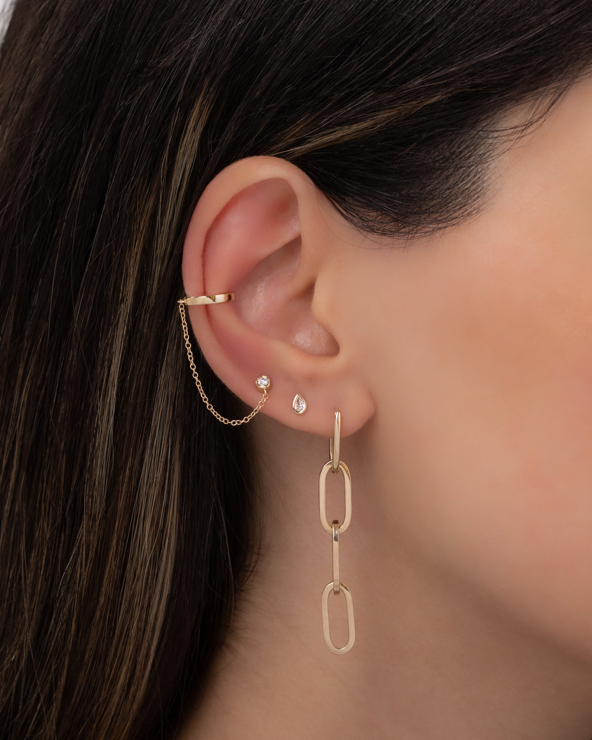14K Gold Paper Clip Chain Huggie Earrings