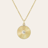 14K Gold Pleated Disc with Diamond Necklace Zoe Lev Jewelry