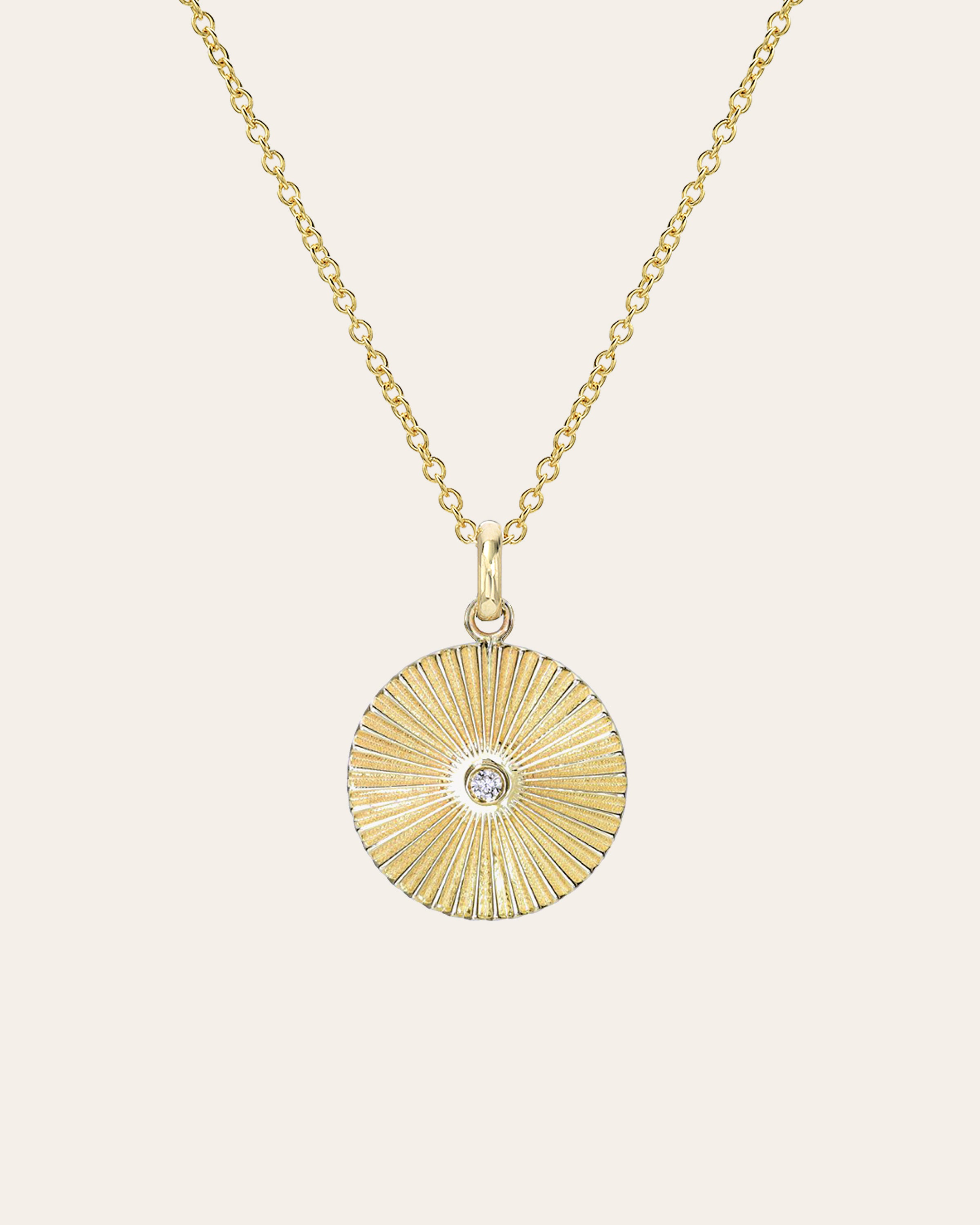 14K Gold Pleated Disc with Diamond Necklace Zoe Lev Jewelry