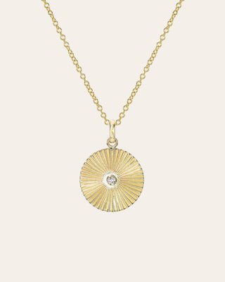 14K Gold Pleated Disc with Diamond Necklace