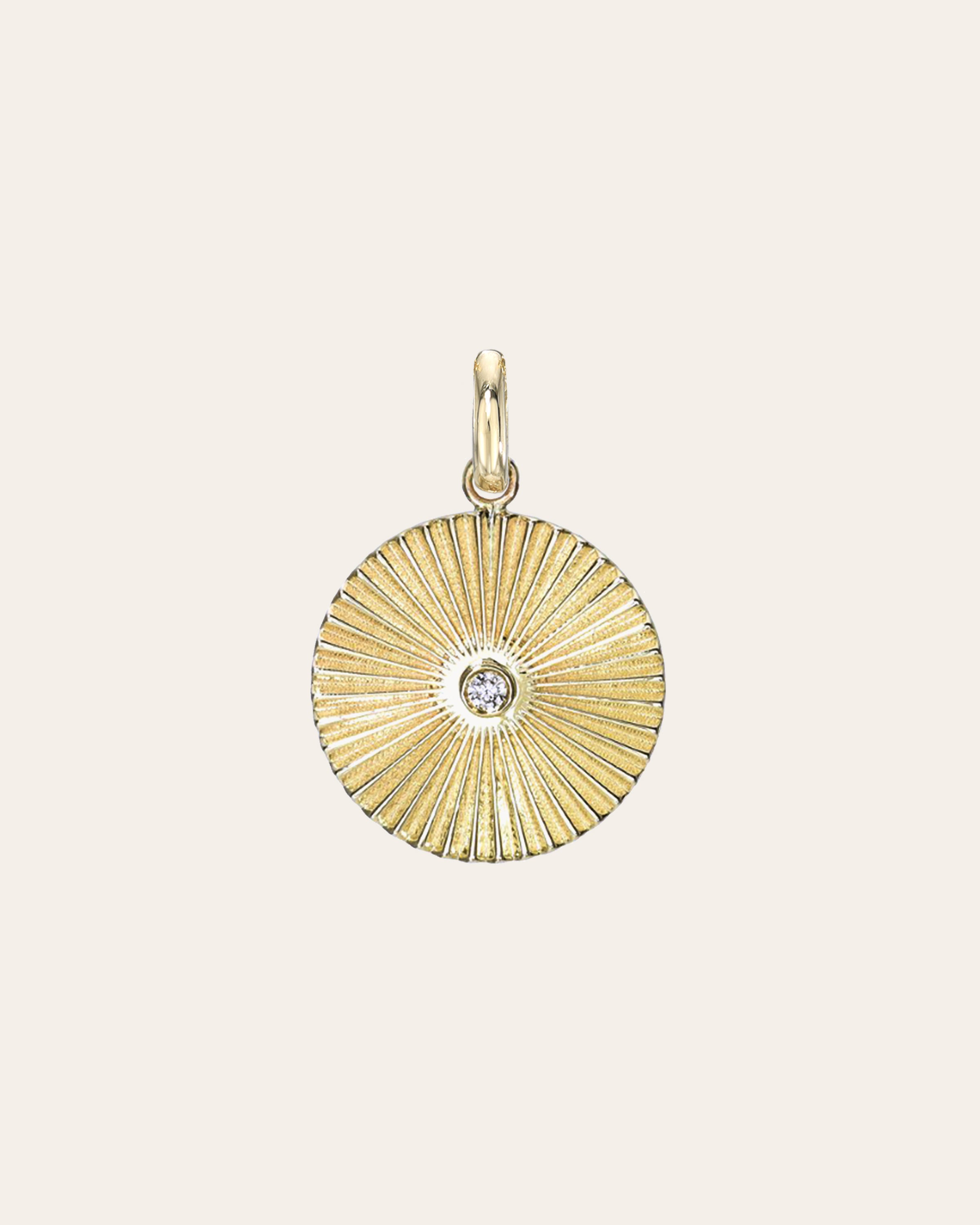 14K Gold Pleated Disc with Diamond Pendant Zoe Lev Jewelry