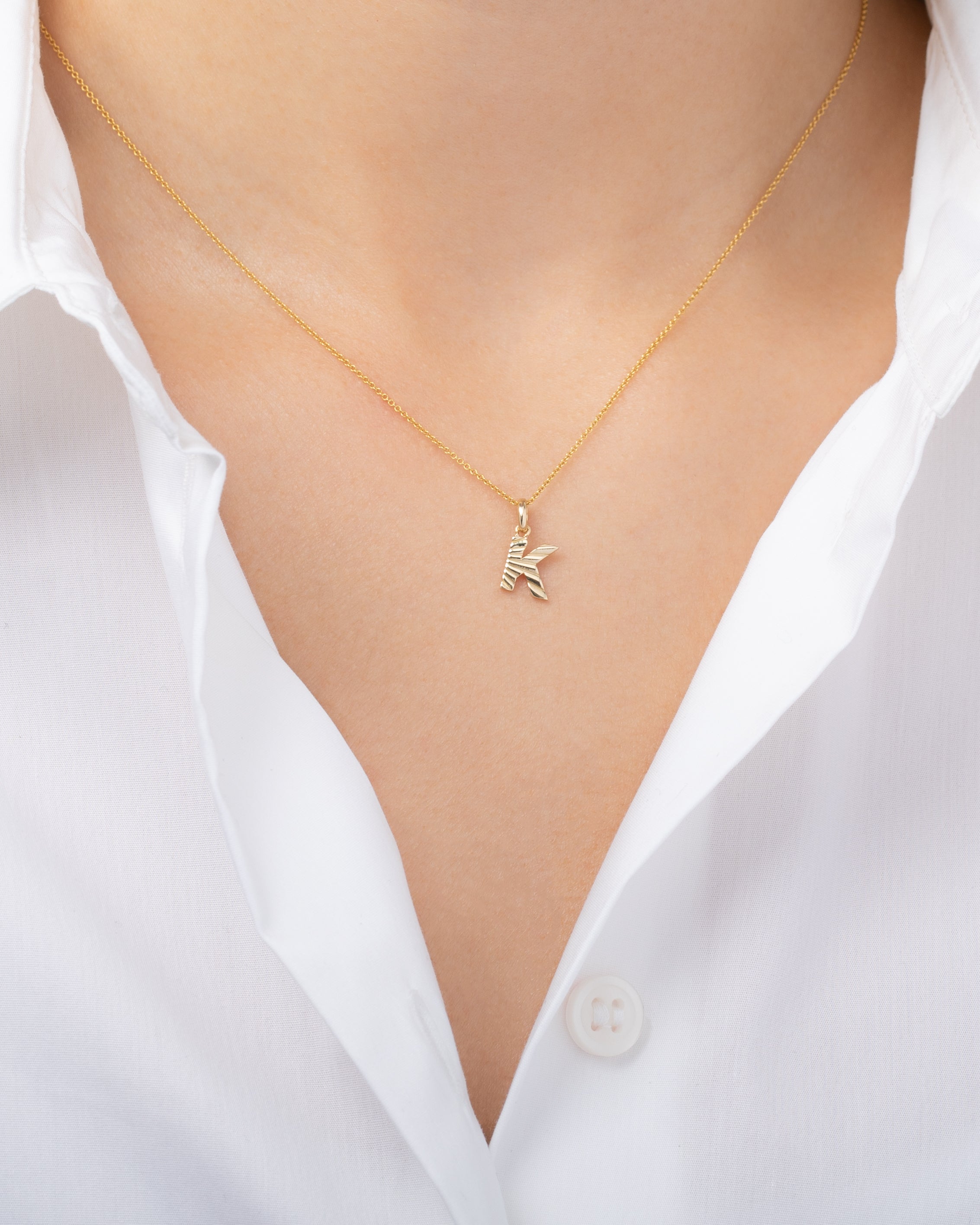 14K Gold Fluted Initial Necklace Personalized Zoe Lev Jewelry