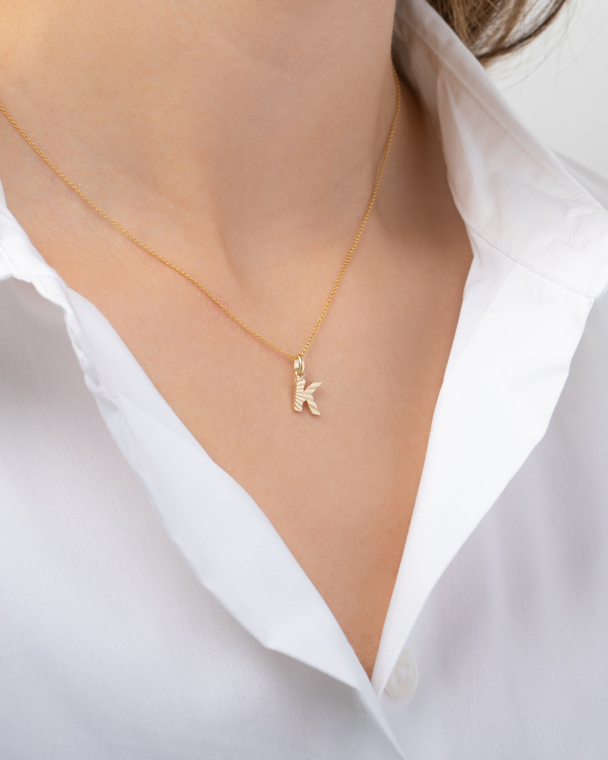 14K Gold Pleated Initial Pendant