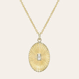 14K Gold Pleated Oval with Baguette Diamond Necklace SAMPLE SALE Zoe Lev Jewelry